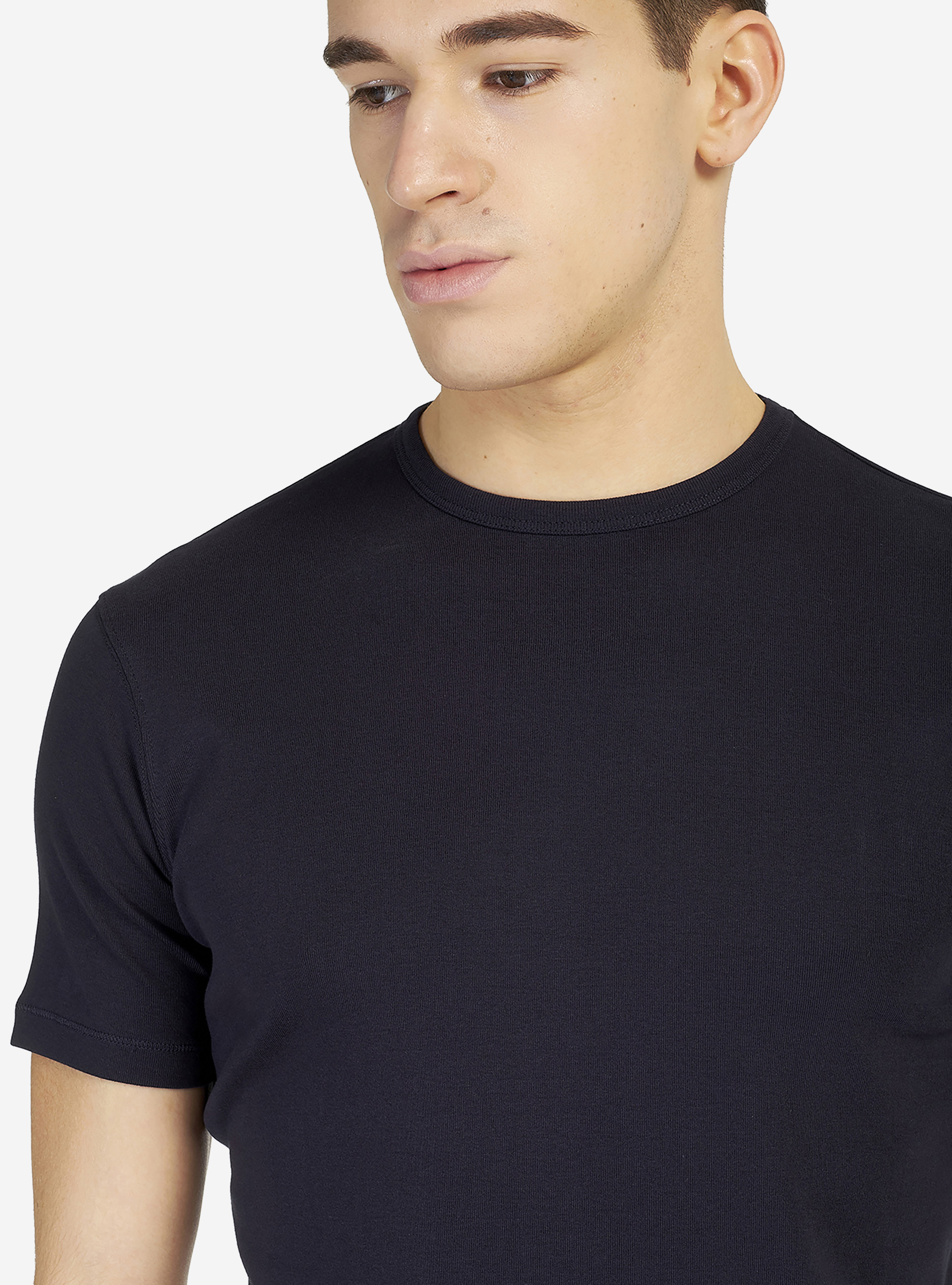 Elastic cotton comfort-stretch round neck t-shirt., BLUE