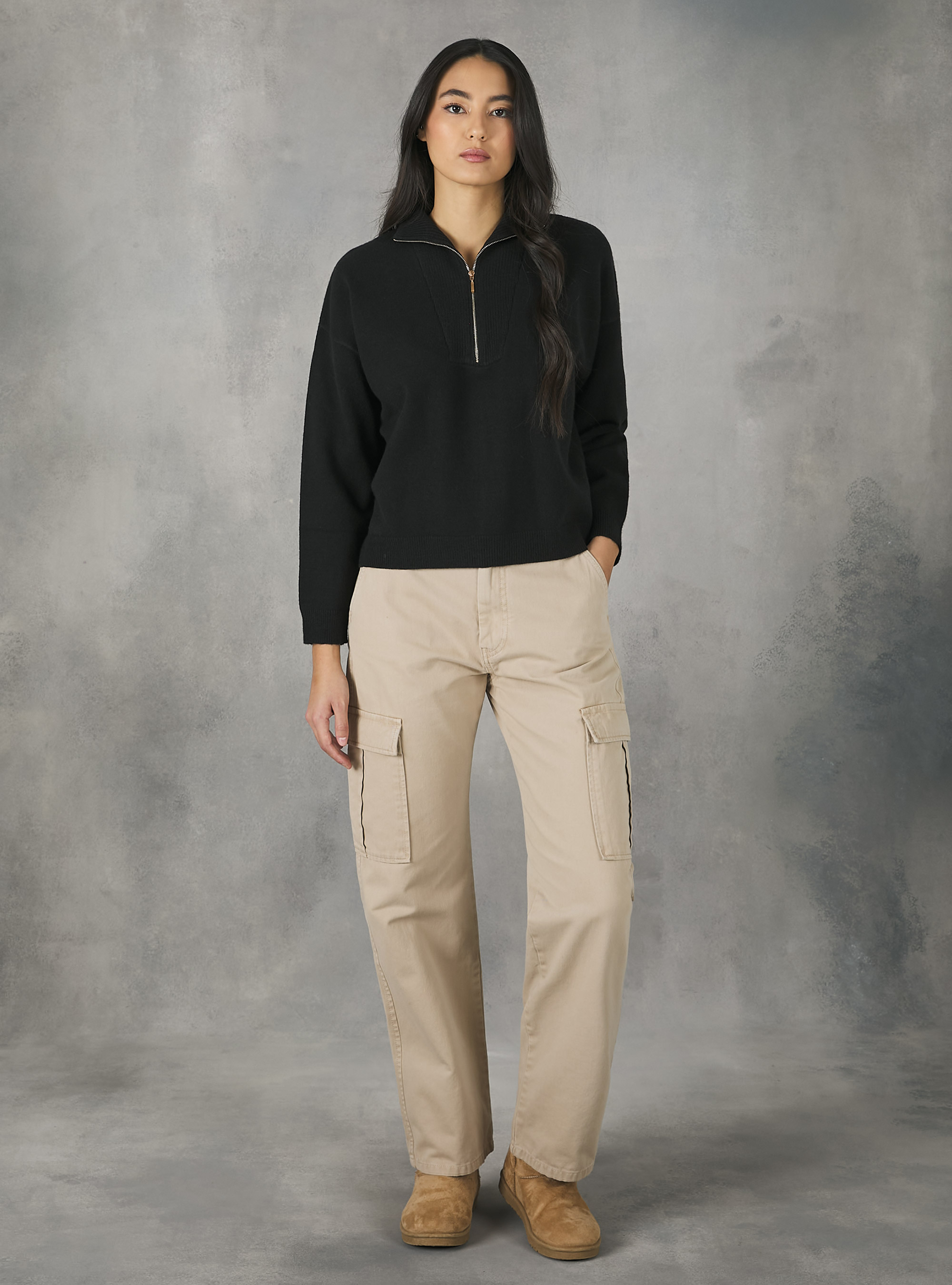 Half-neck pullover with zip, BK1 BLACK