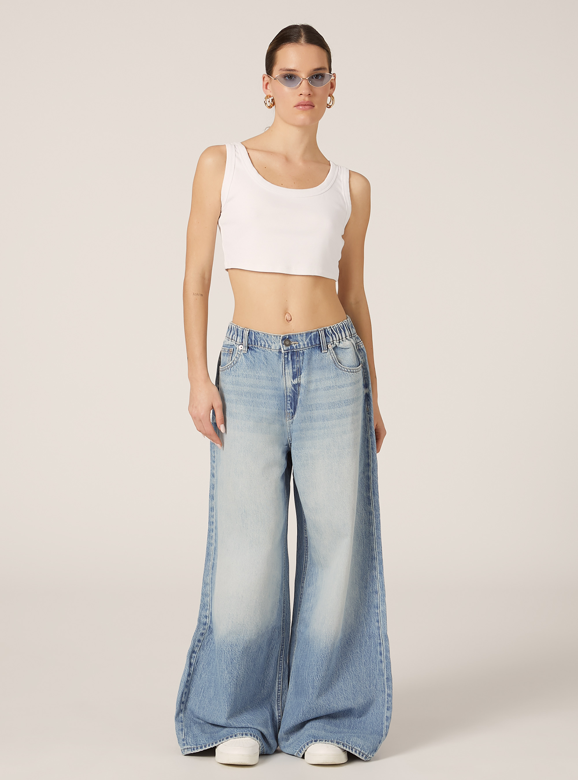 Super wide leg jeans with elasticated waist, D006 AZURE