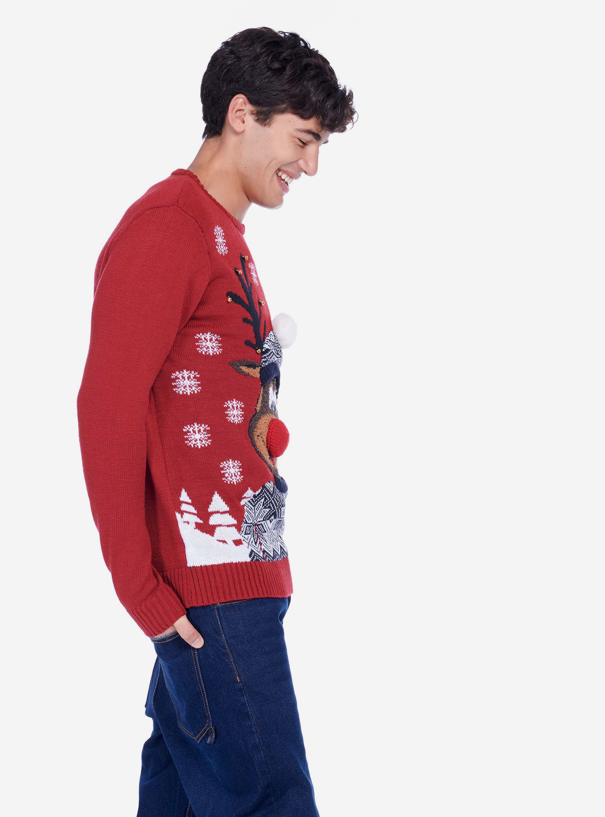 Pull à col rond avec renne, C0344 RED