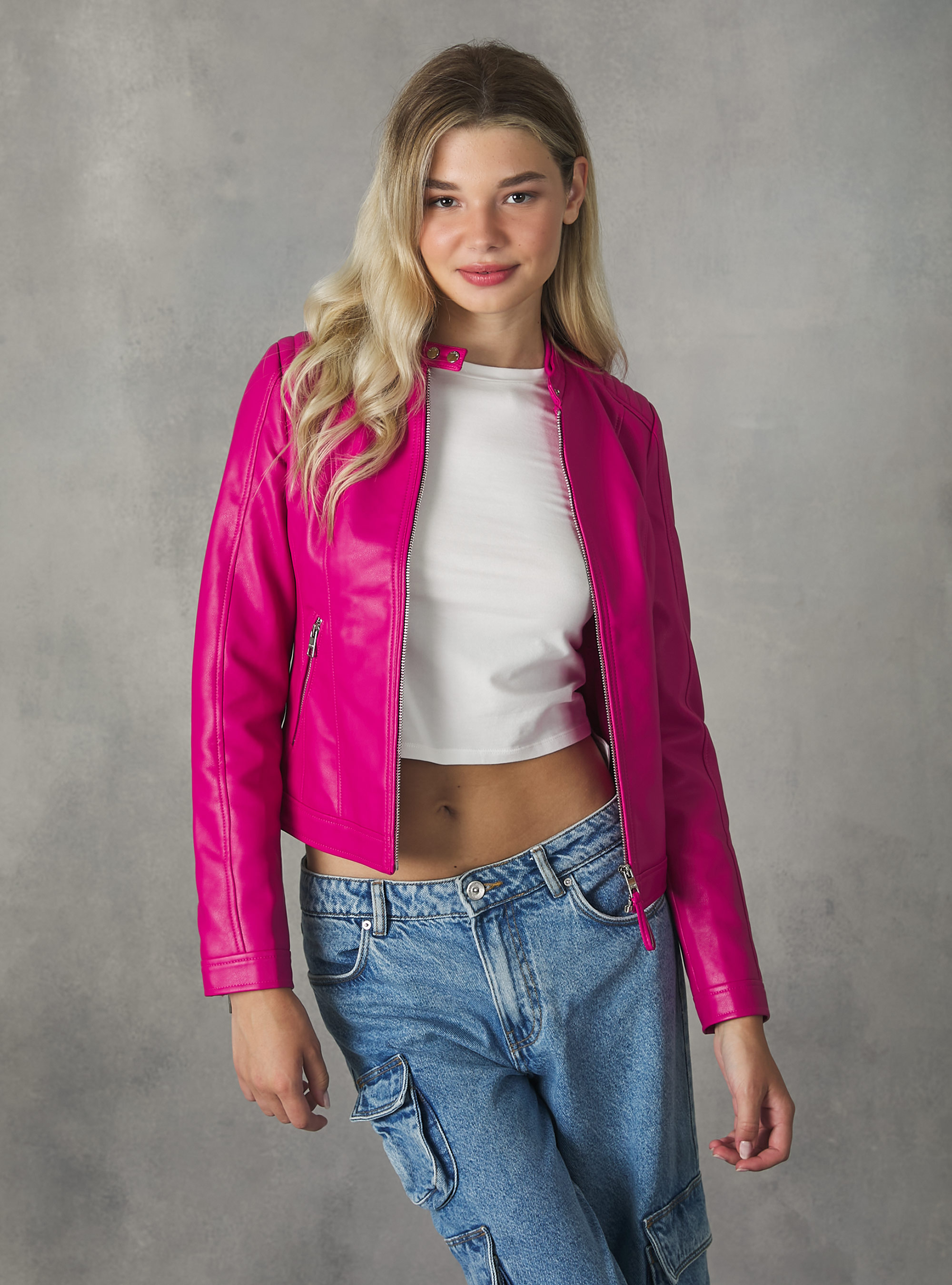 Veste motard effet cuir, FX3 FUXIA LIGHT