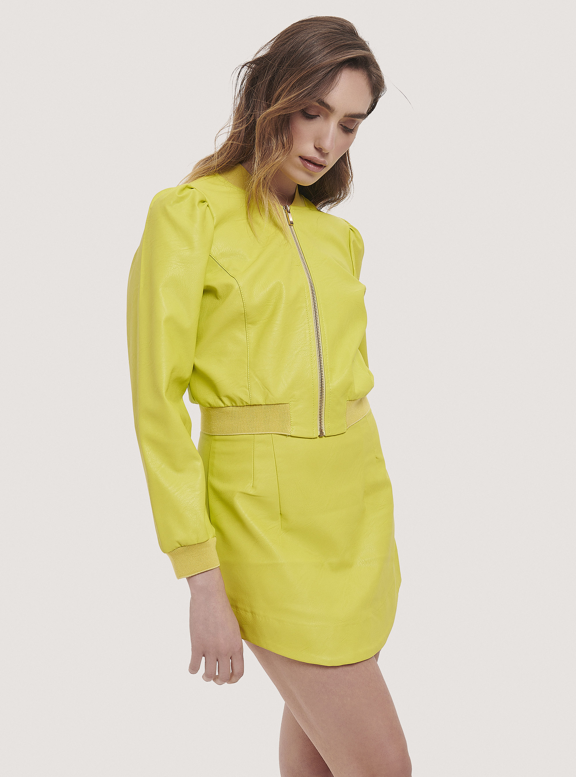 Faux leather bomber jacket, C7752 LIME