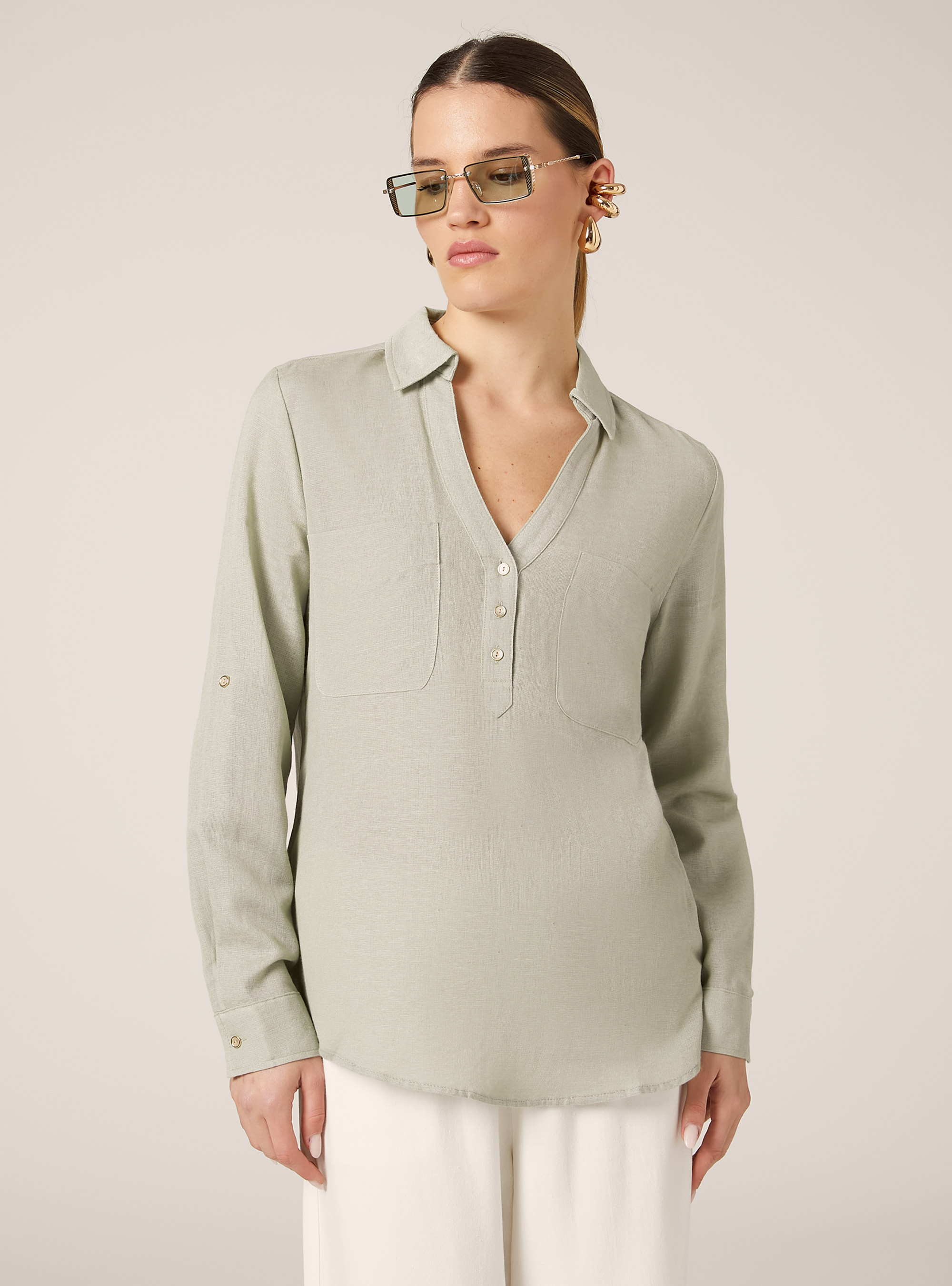 Bluse aus einer Leinenmischung, SG3 SAGE LIGHT