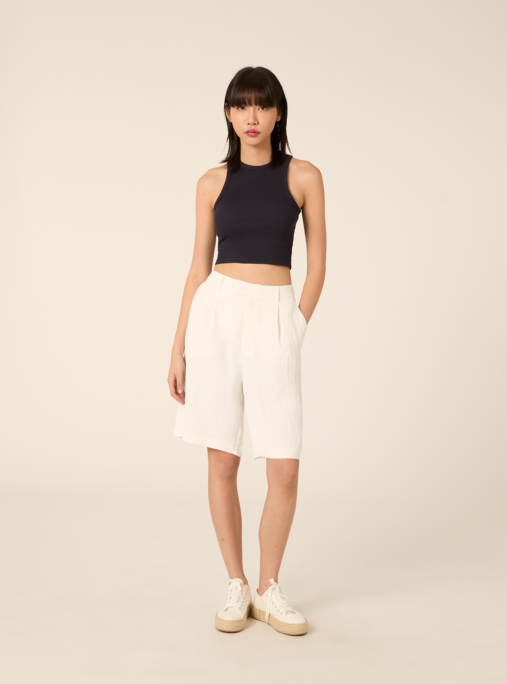 Bermuda tailoring con pence testurizzati, WH3 WHITE