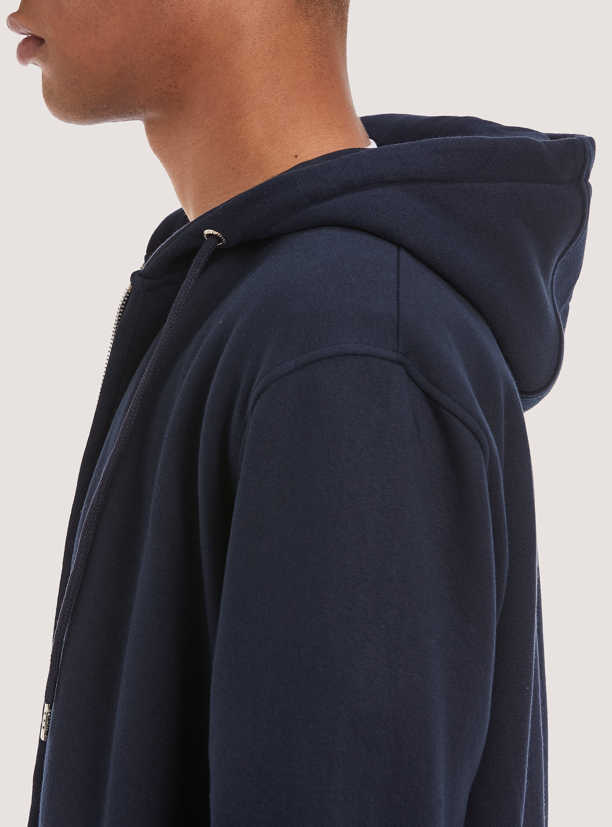 Basic hooded zip-up cotton sweatshirt, BLUE NAVY