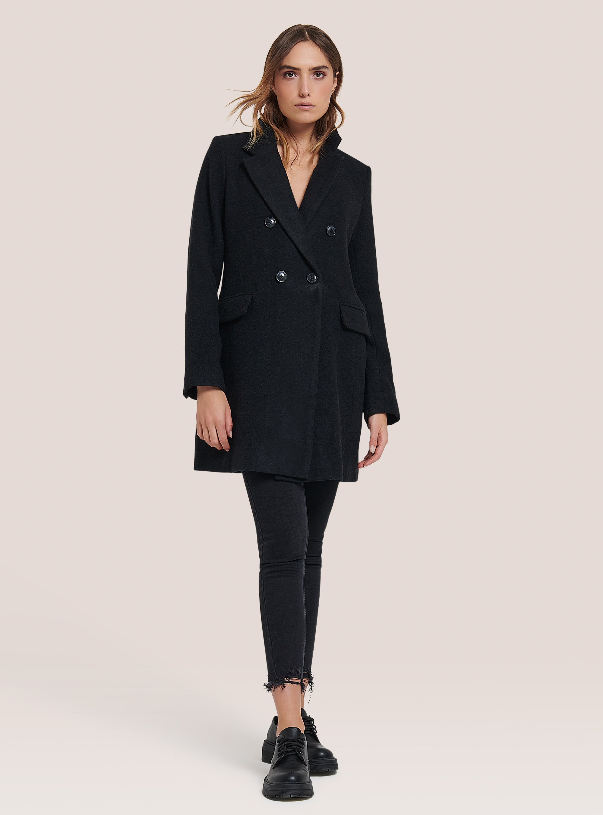 Cappotto doppiopetto misto lana, BK1 BLACK