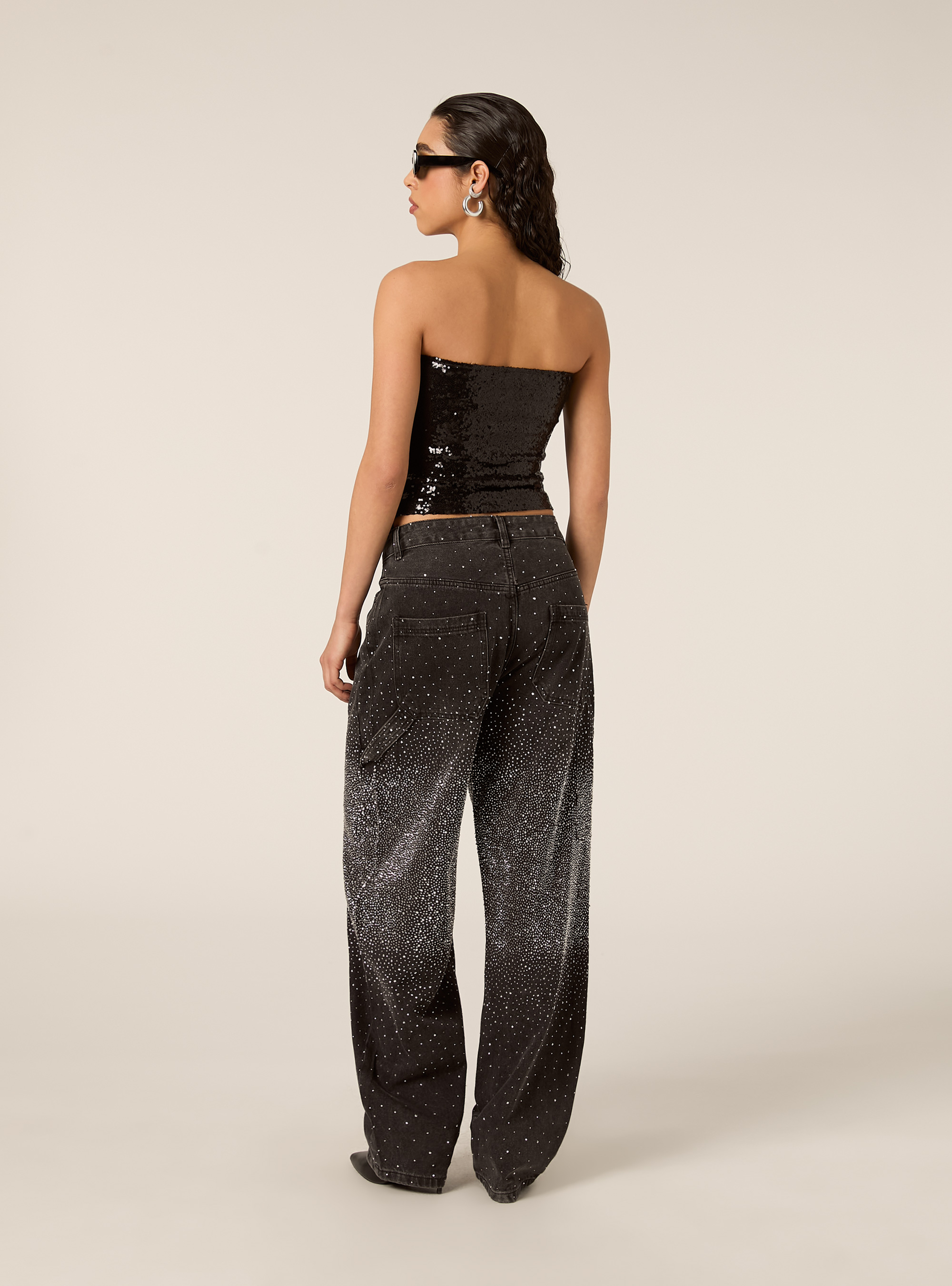 Top a fascia in paillettes, BK1 BLACK