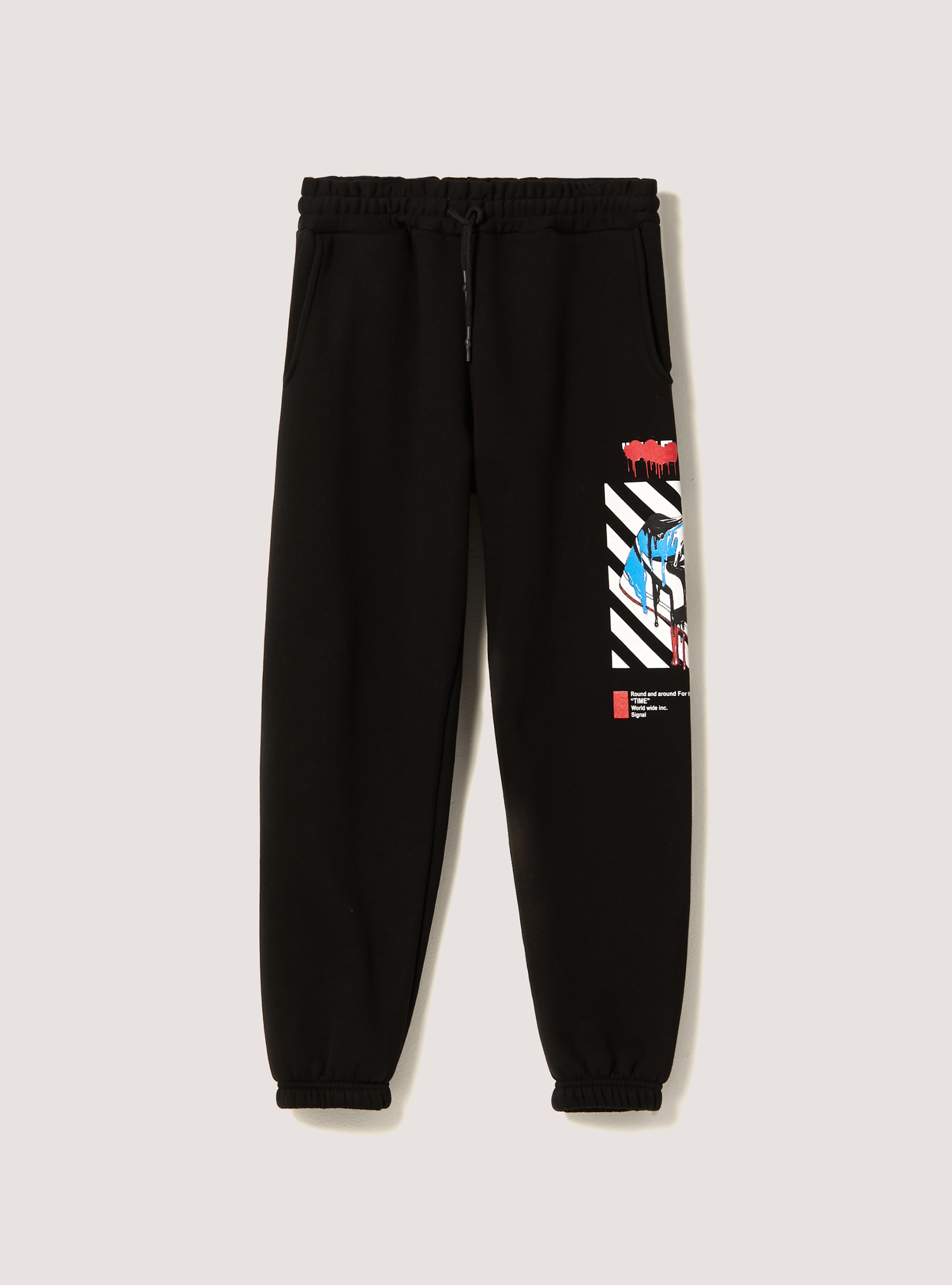 Smile Collection print jogger trousers, BK1 BLACK