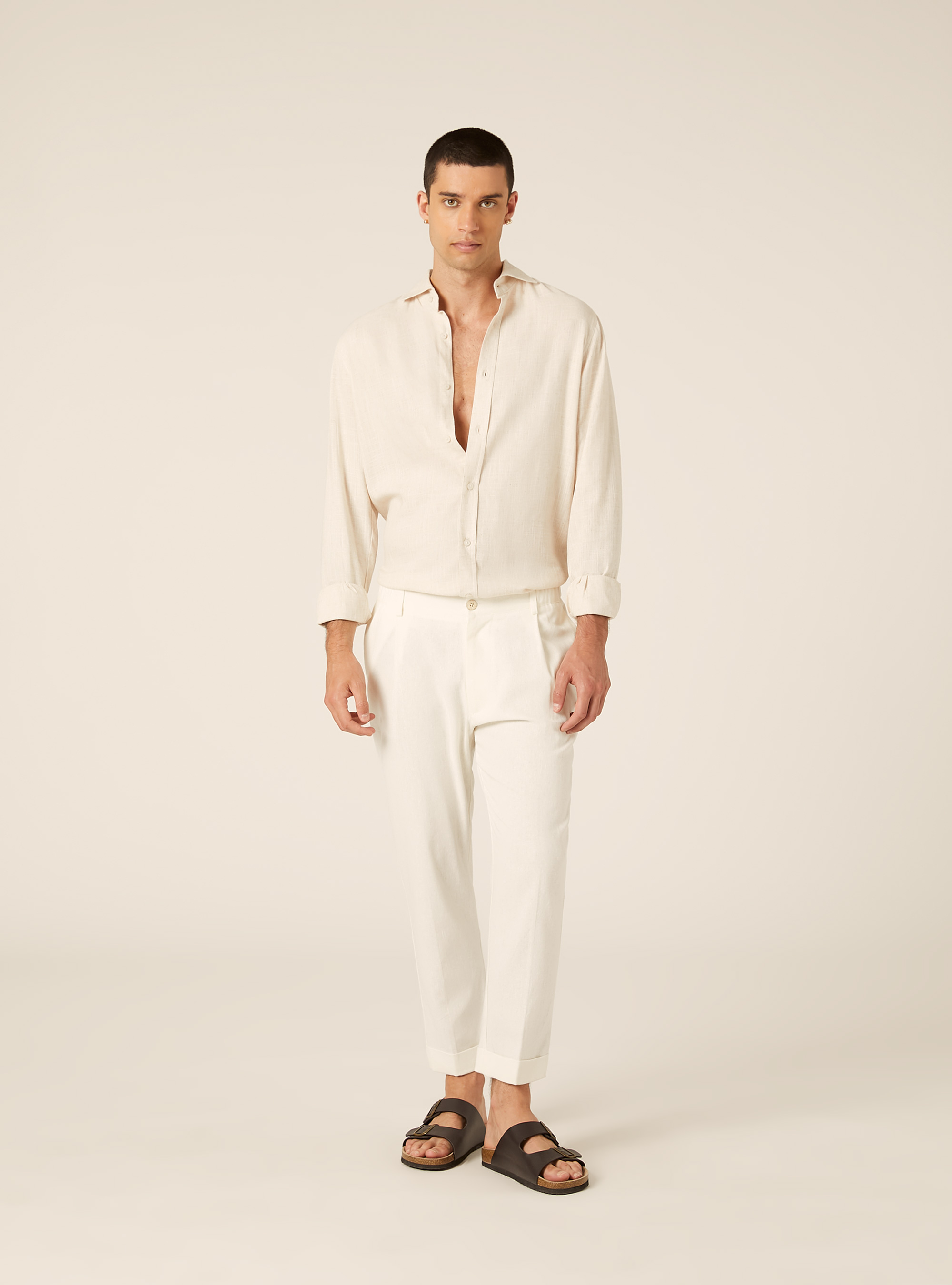 Pantaloni una pince misto lino, WH2 WHITE