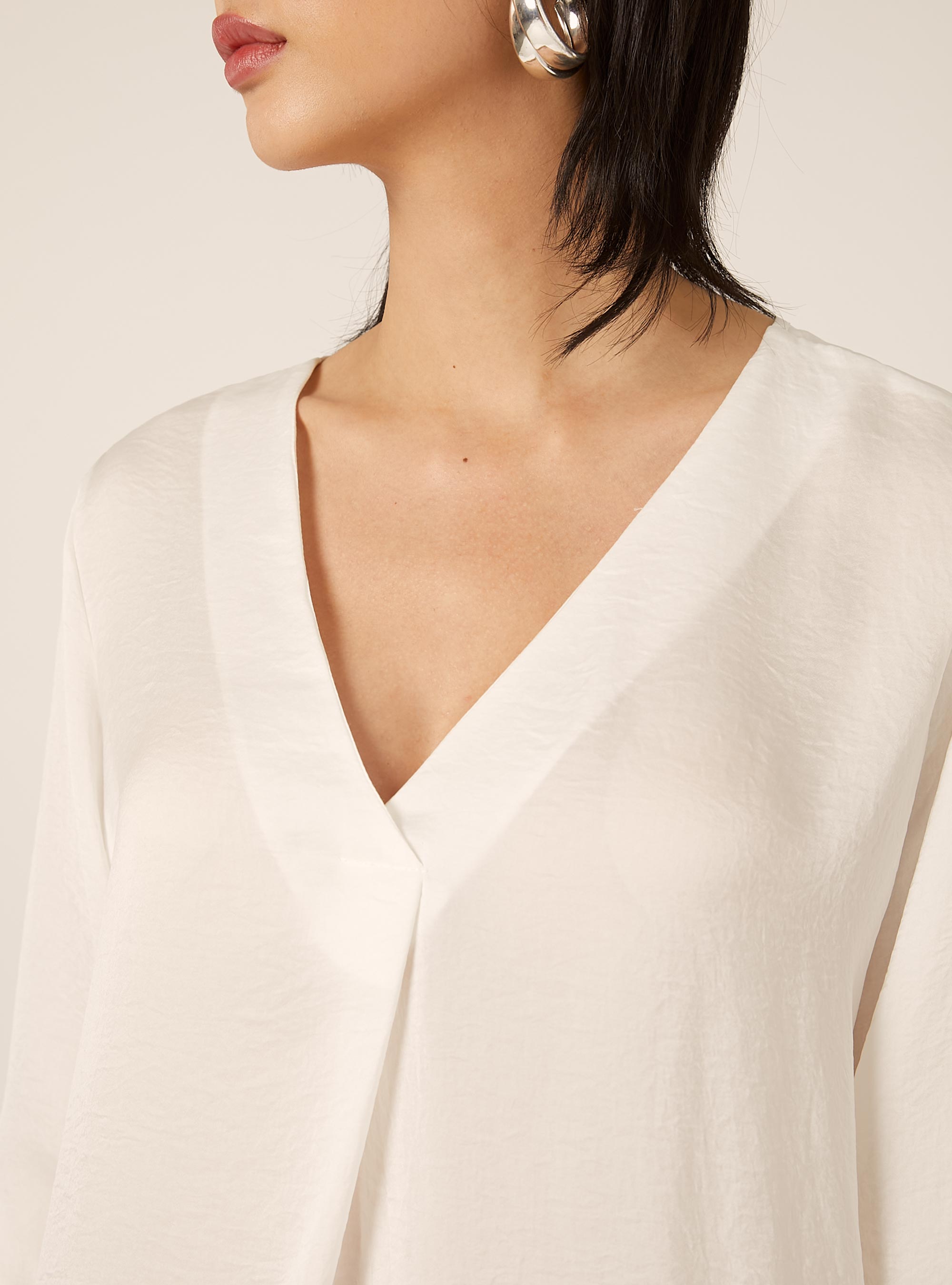 Plain neckline blouse, WH1 OFF WHITE