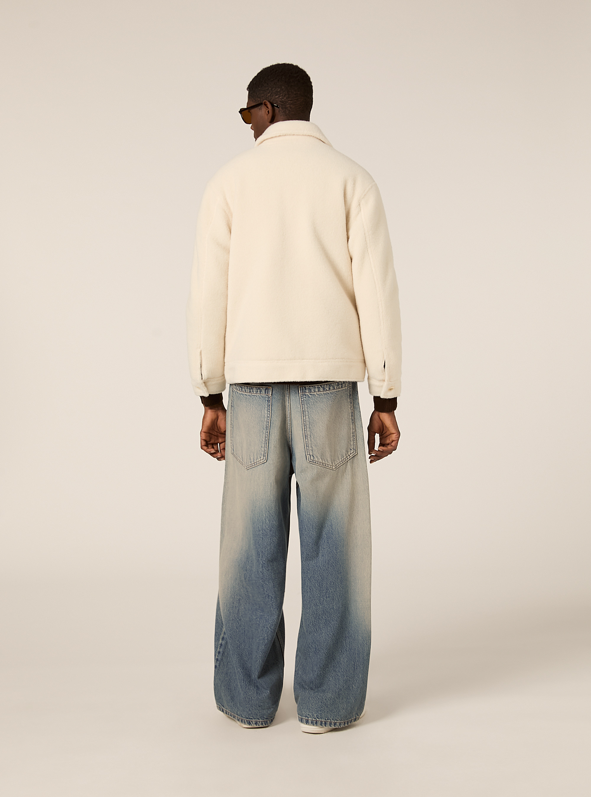 Bomber con collo camicia n melton, WH1 OFF WHITE