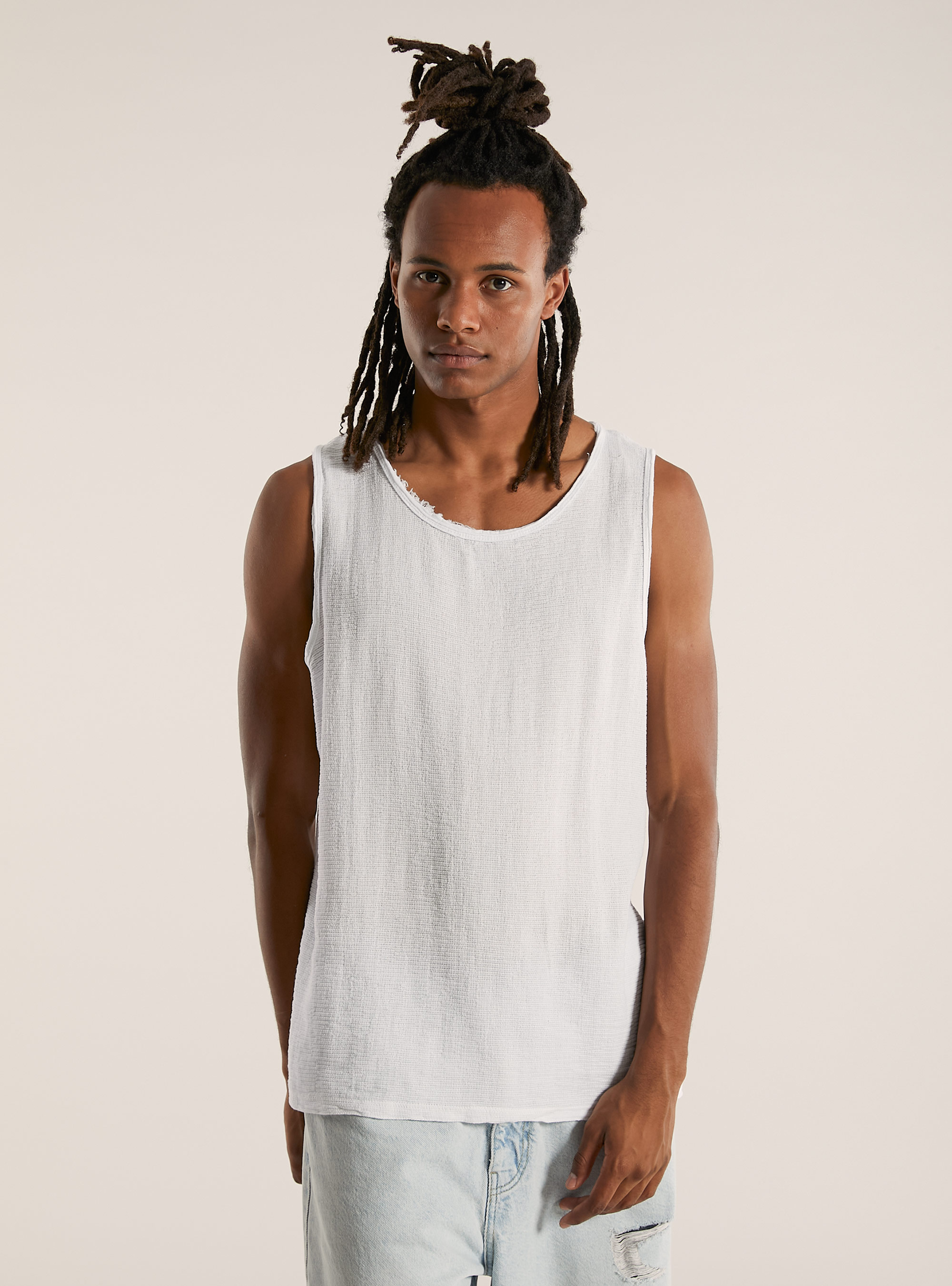 Linen-blend tank top, WH2 WHITE