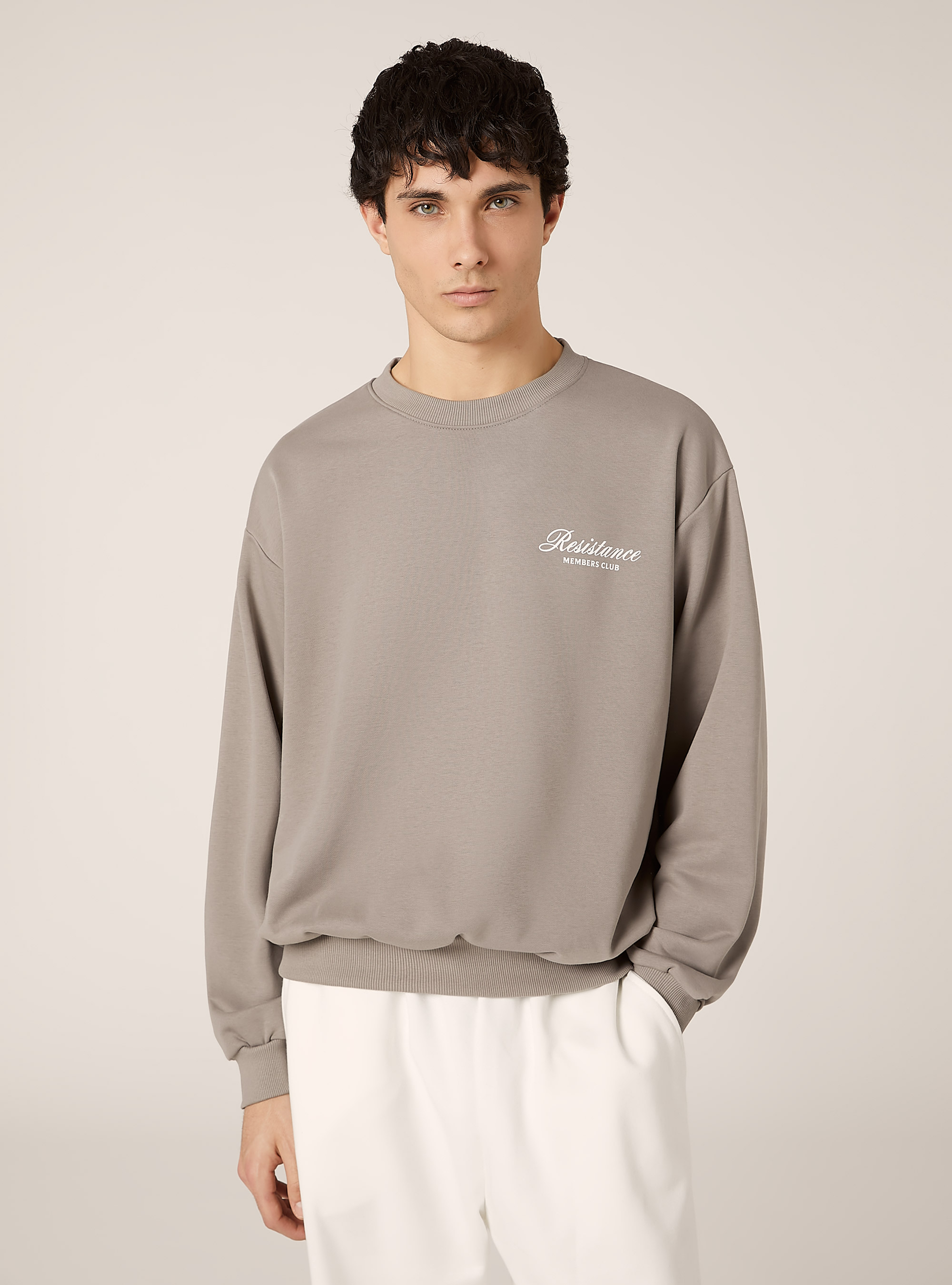 Boxy fit sweatshirt with print, GY2 GREY MEDIUM