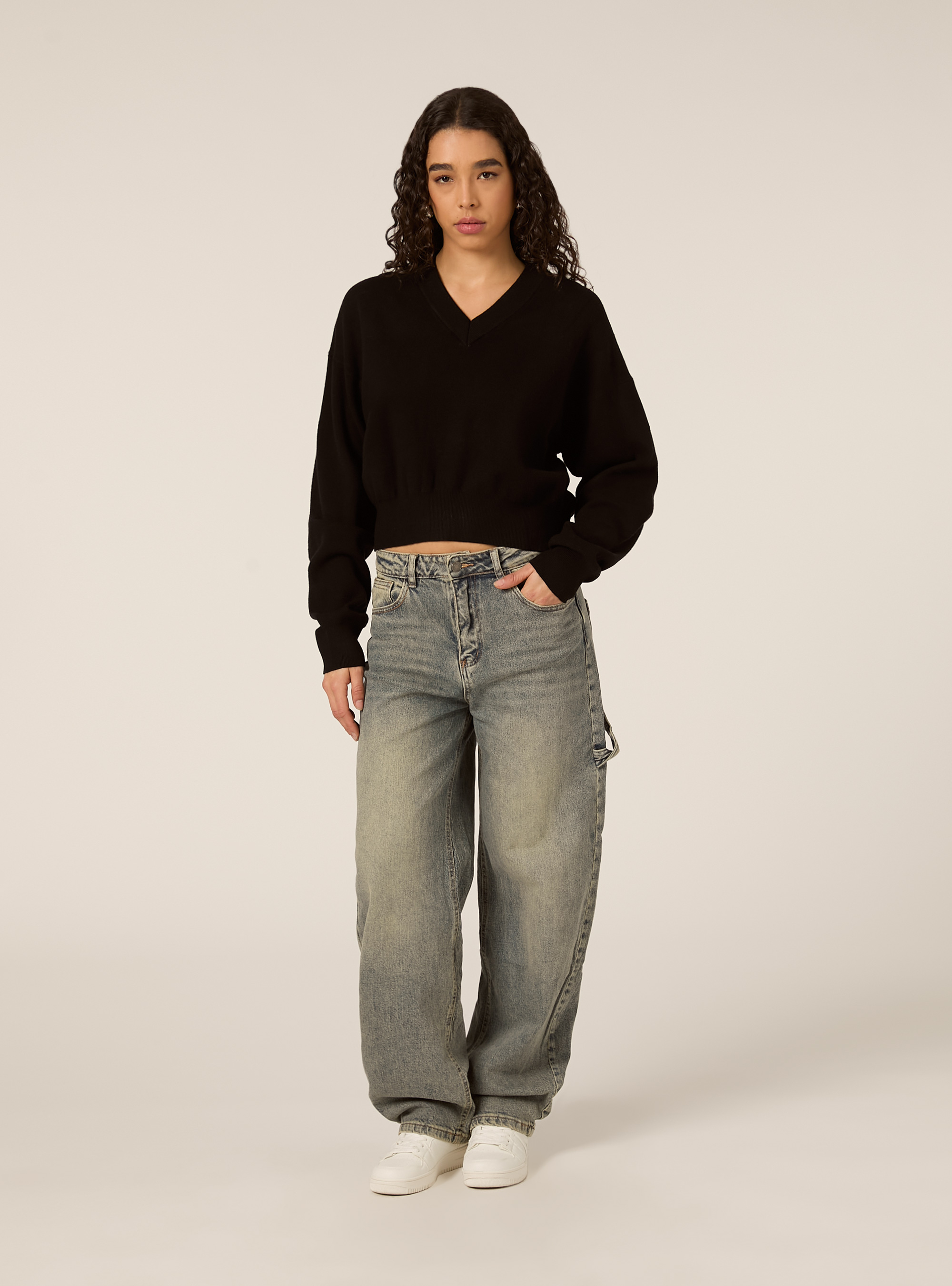 Maglia scollo a v, BK1 BLACK