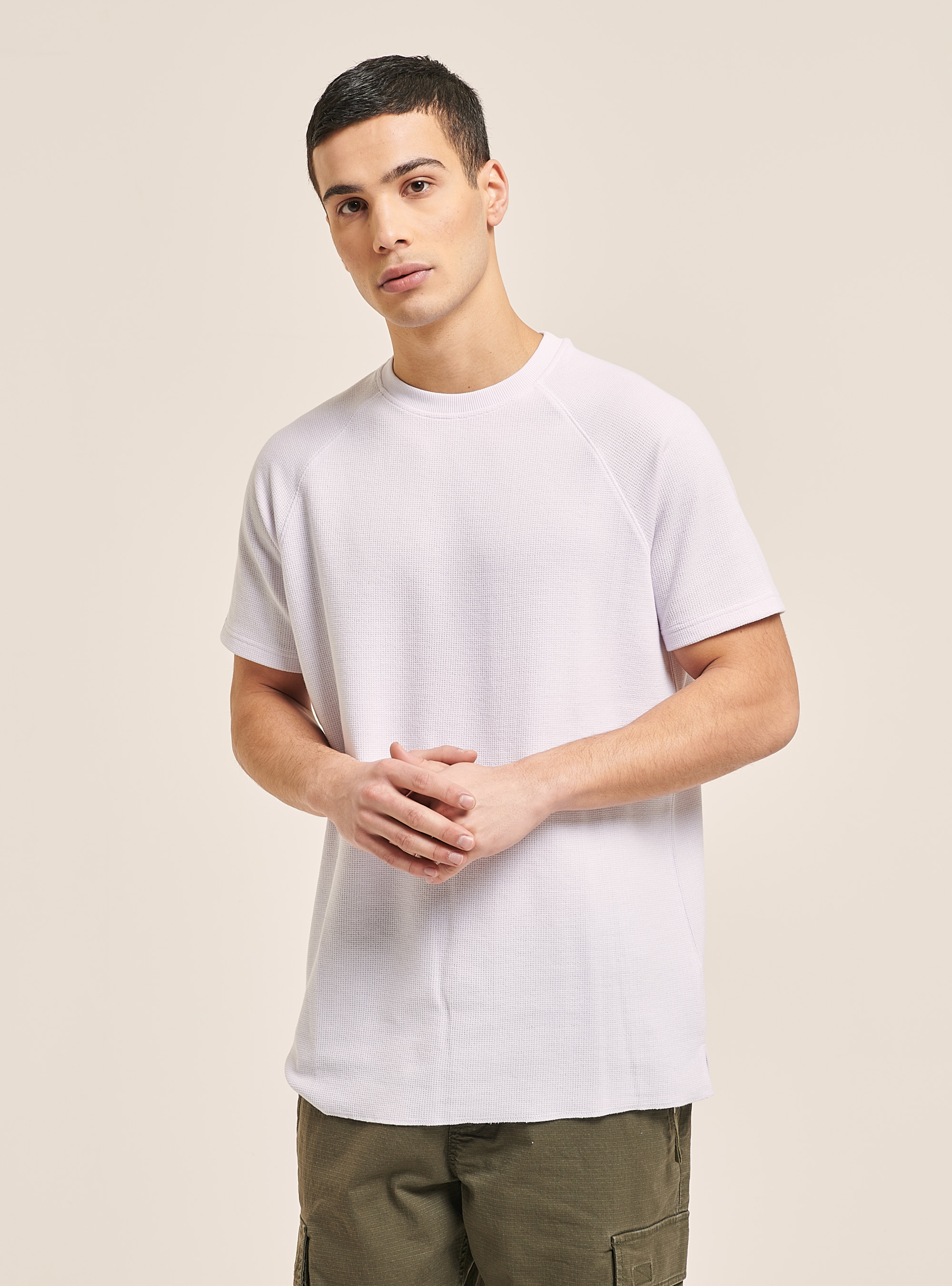 Textured cotton T-shirt, WH3 WHITE