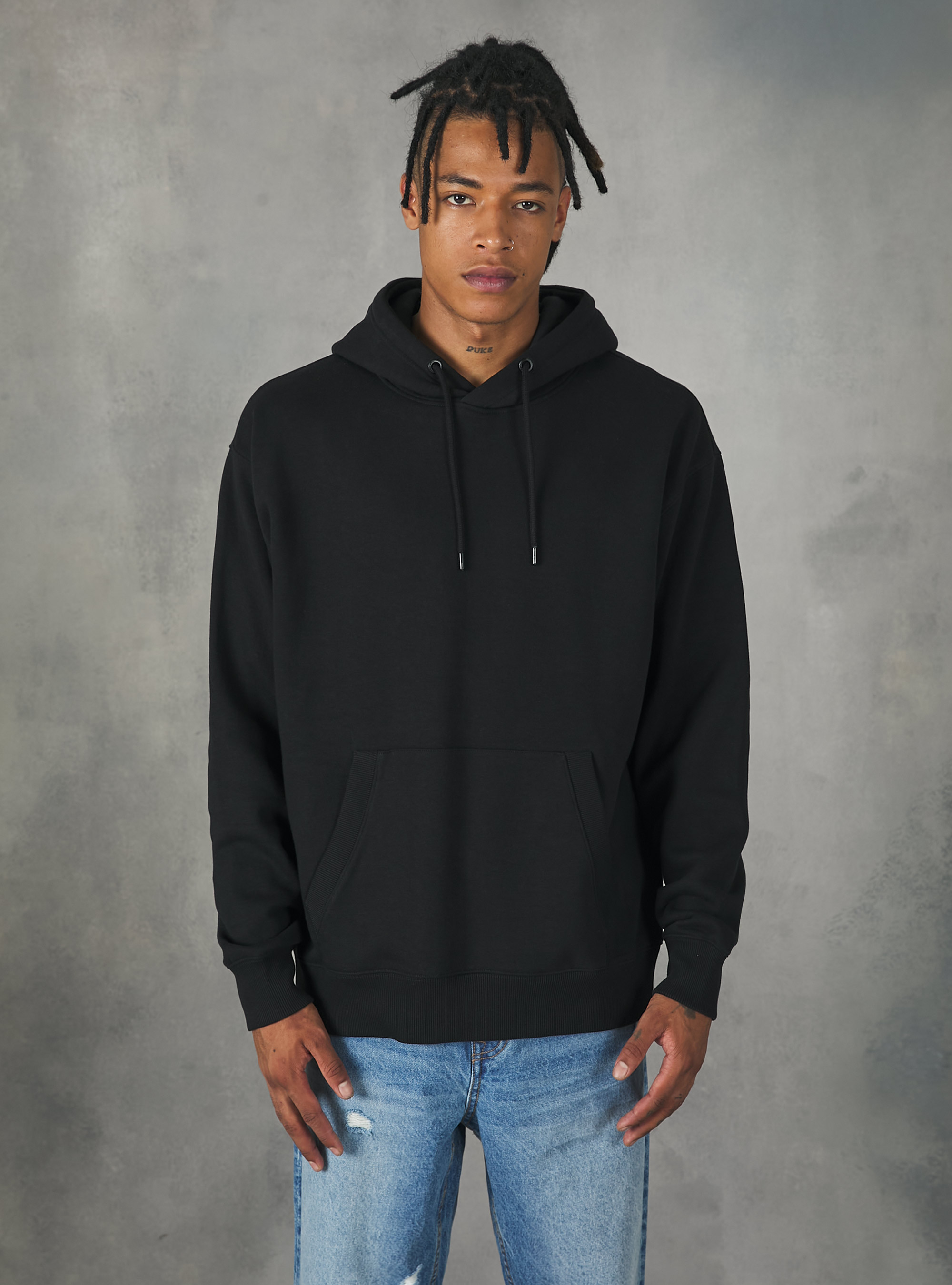 Sweatshirt with hood and pouch pocket, BK1 BLACK