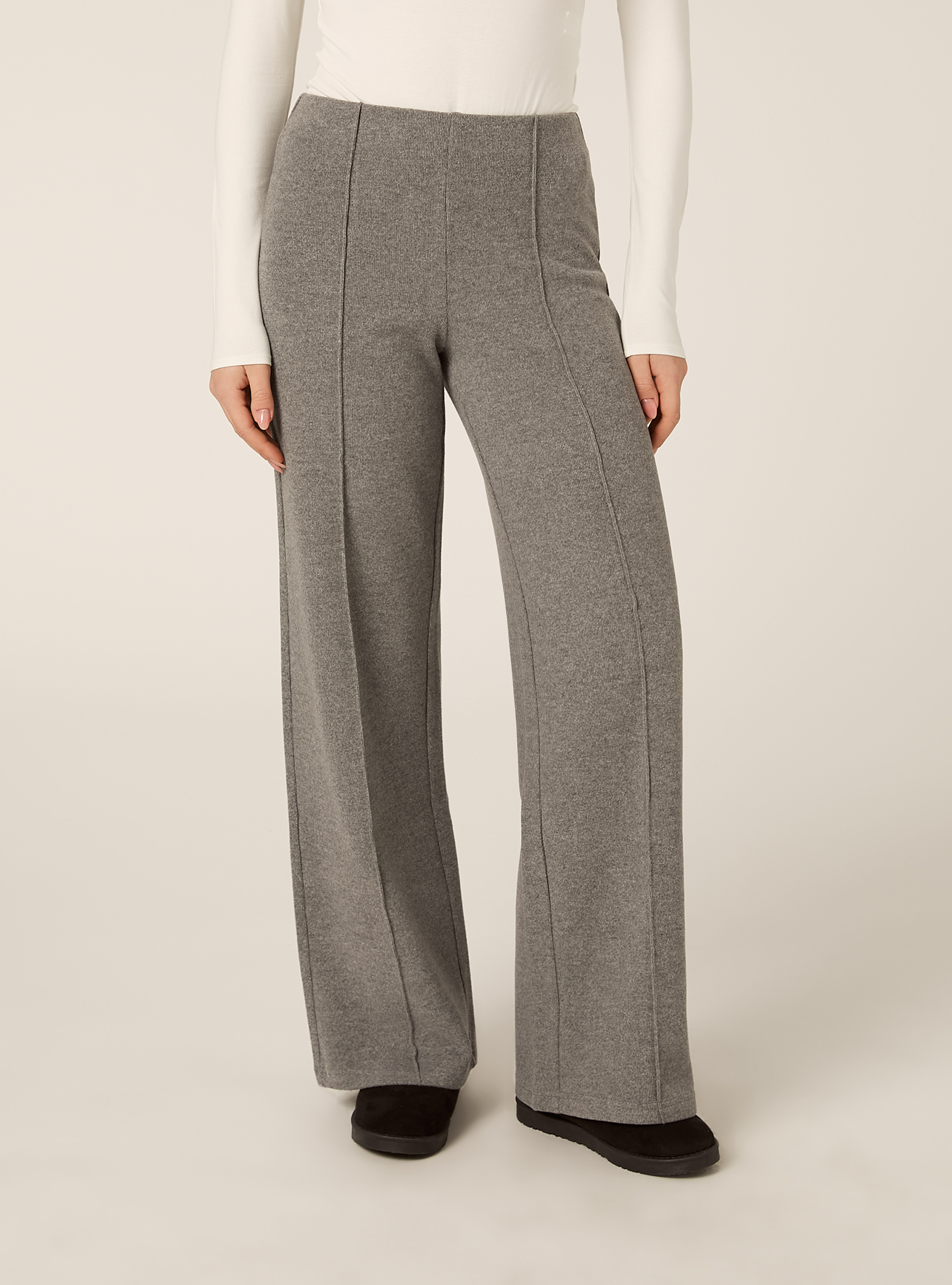 Pantaloni in maglia con nervatura, MGY2 GREY MEL MEDIUM