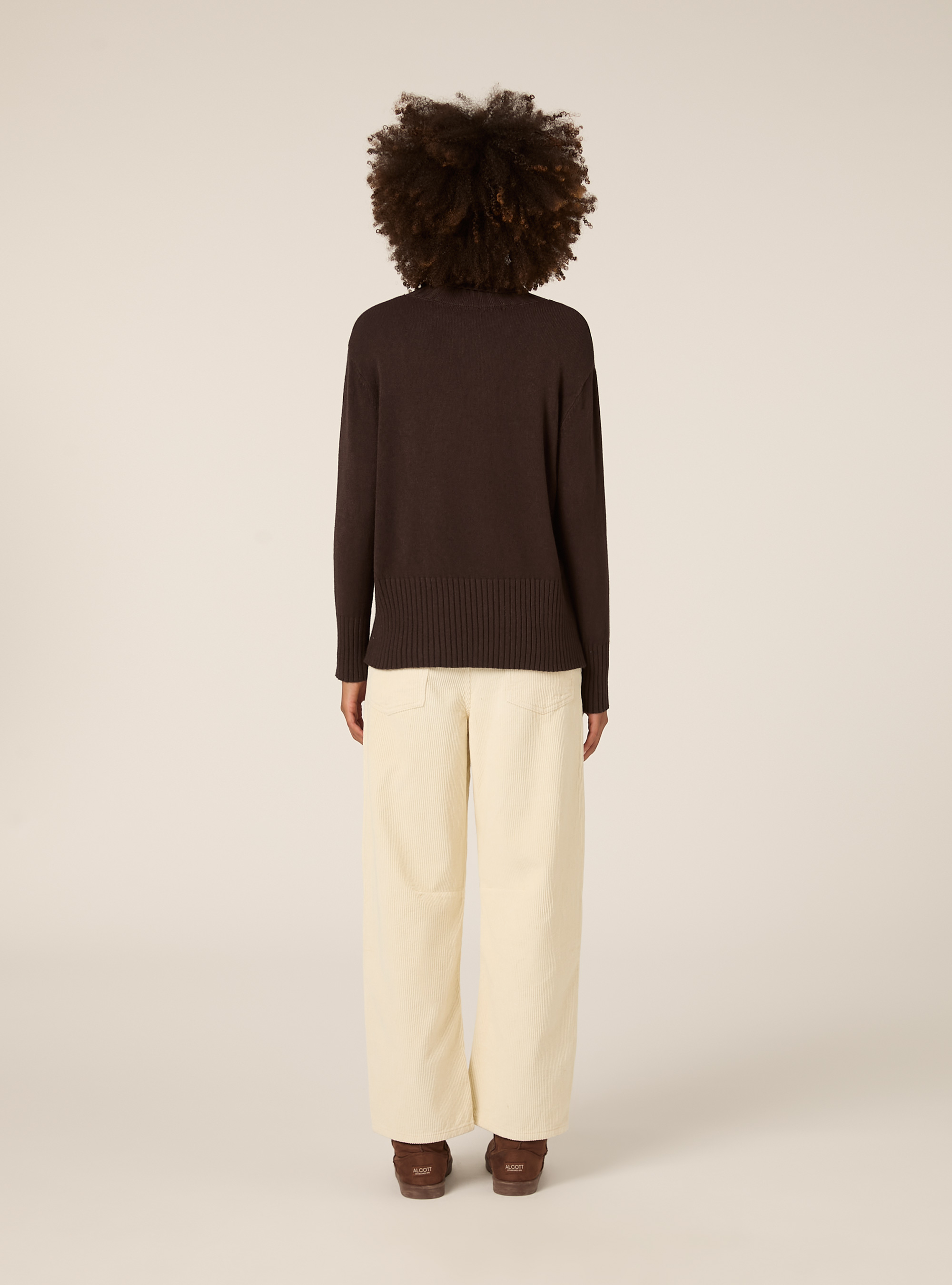 Pullover collo alto fondo a coste, BR1 BROWN DARK