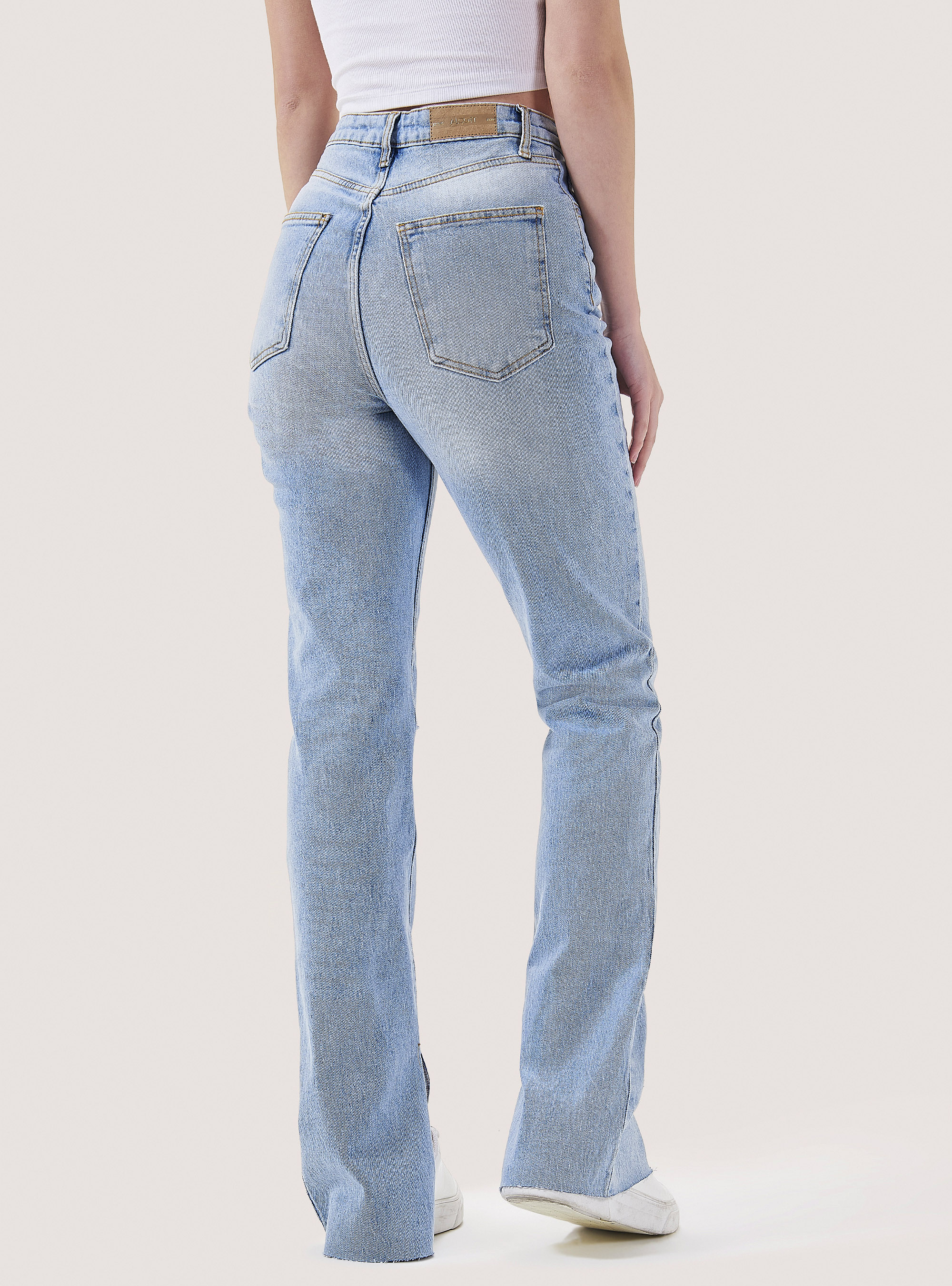 Flare jeans with side slits, D006 AZURE