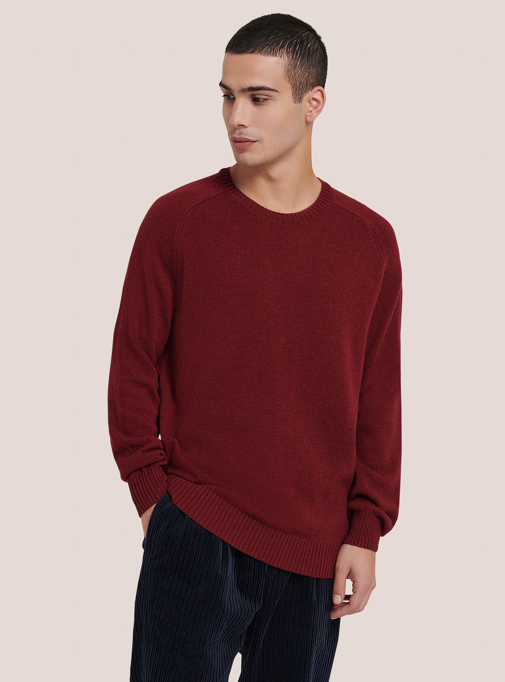 Wool blend crew-neck pullover, BORDEAUX
