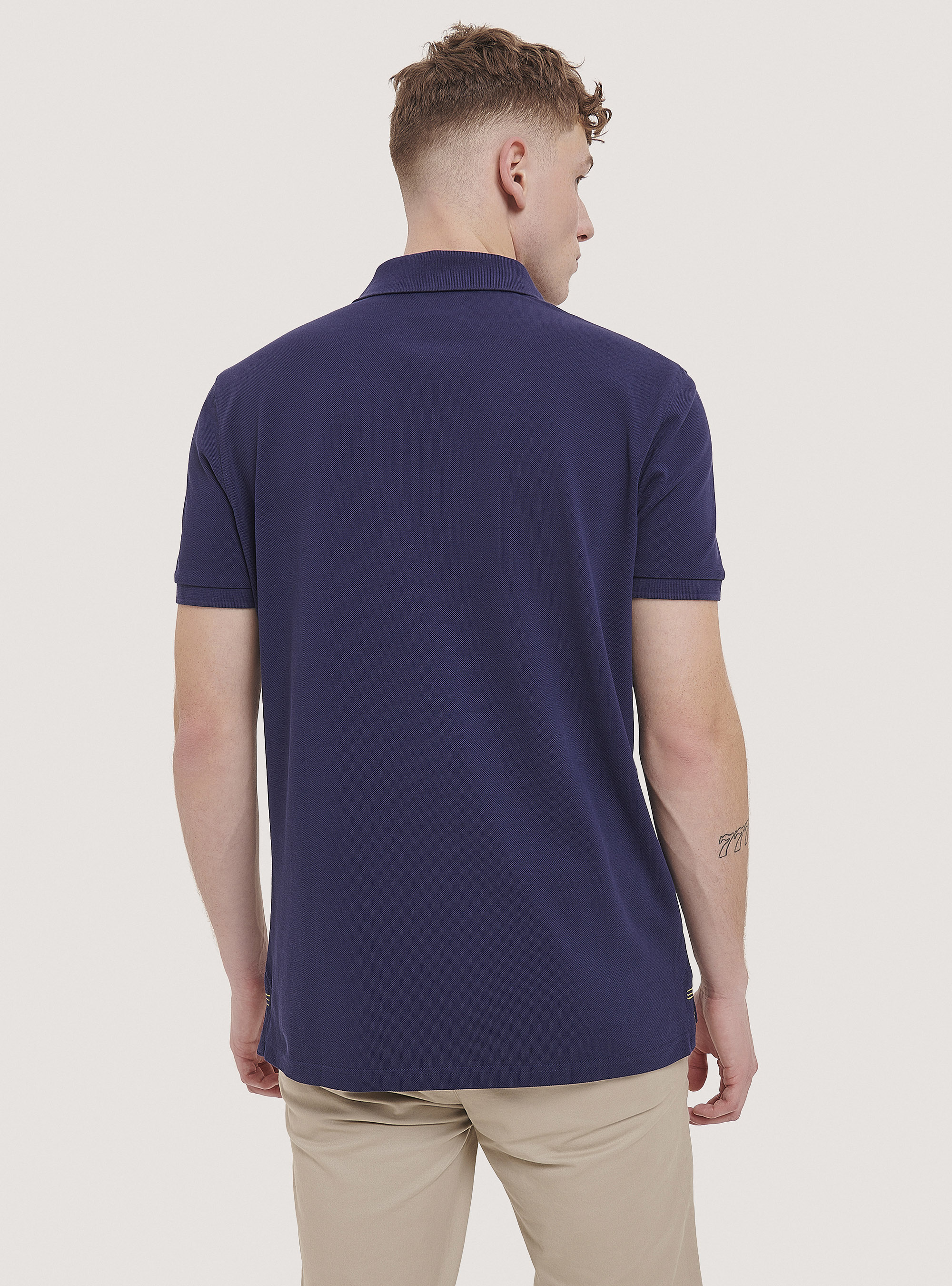 Cotton pique polo shirt with embroidery, C2352 BLUE