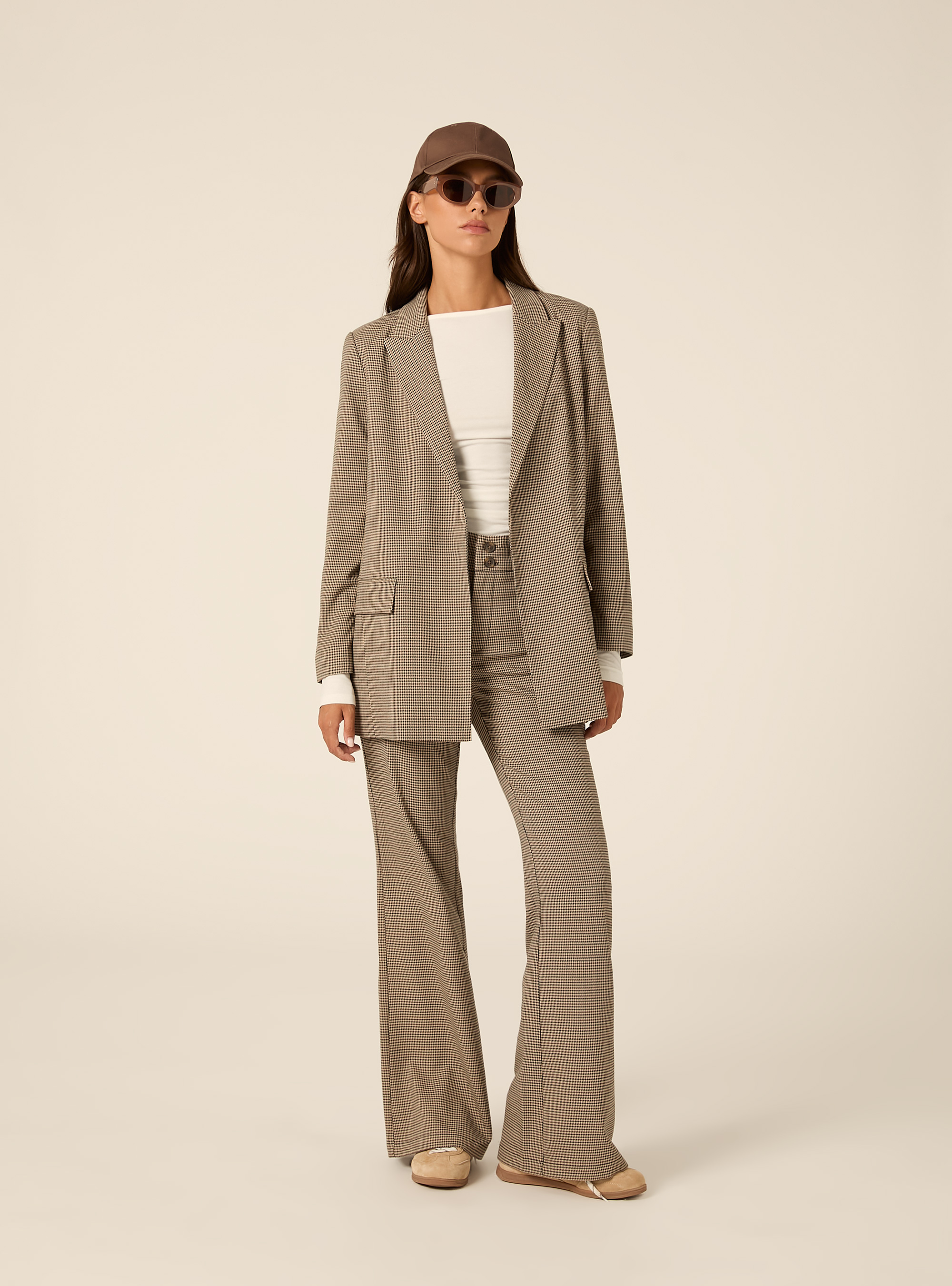 Pantaloni flare a vita bassa a fantasia, BG2 BEIGE MEDIUM