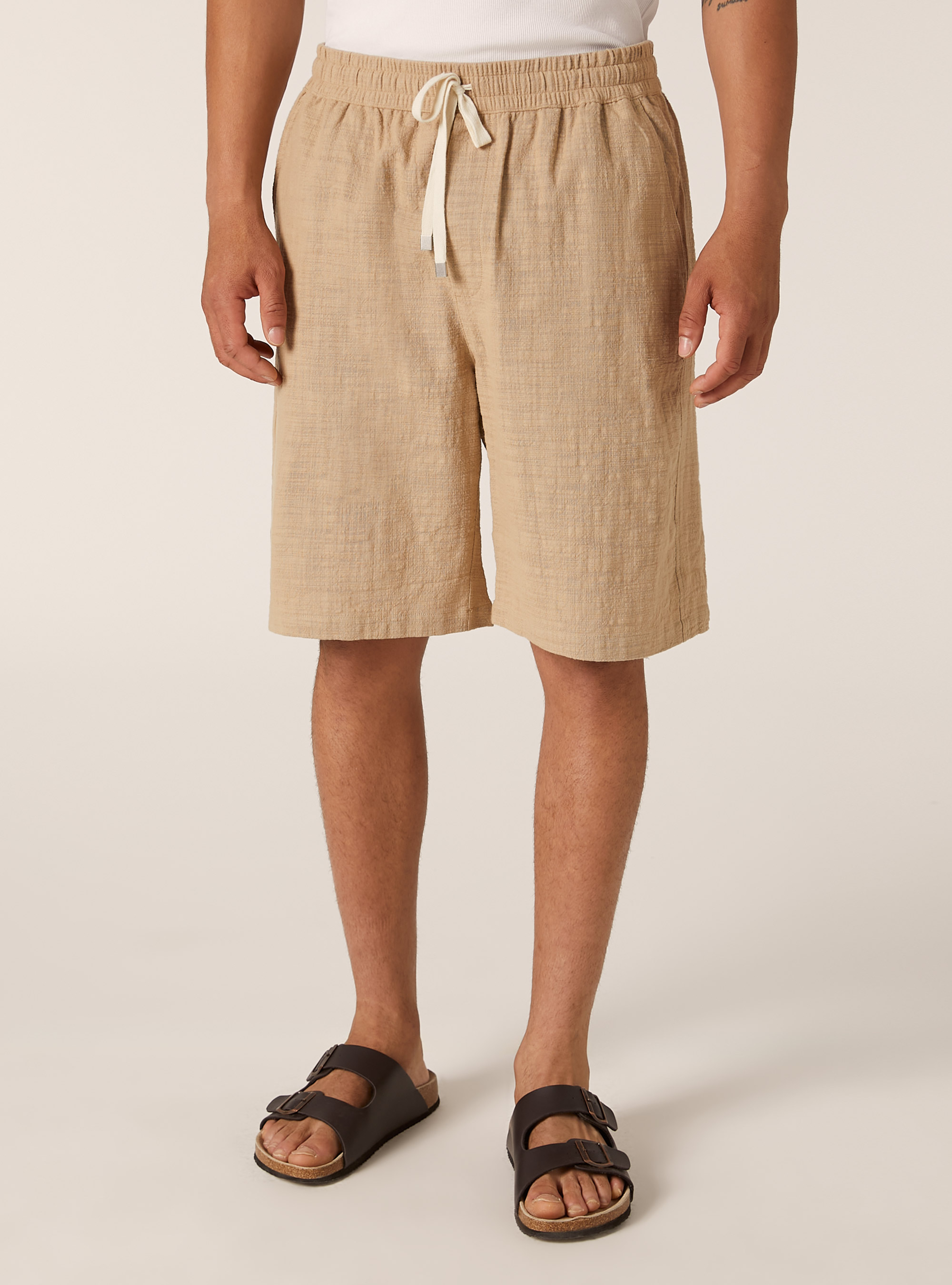 Cotton bermuda shorts with elastic waistband, BG1 BEIGE DARK