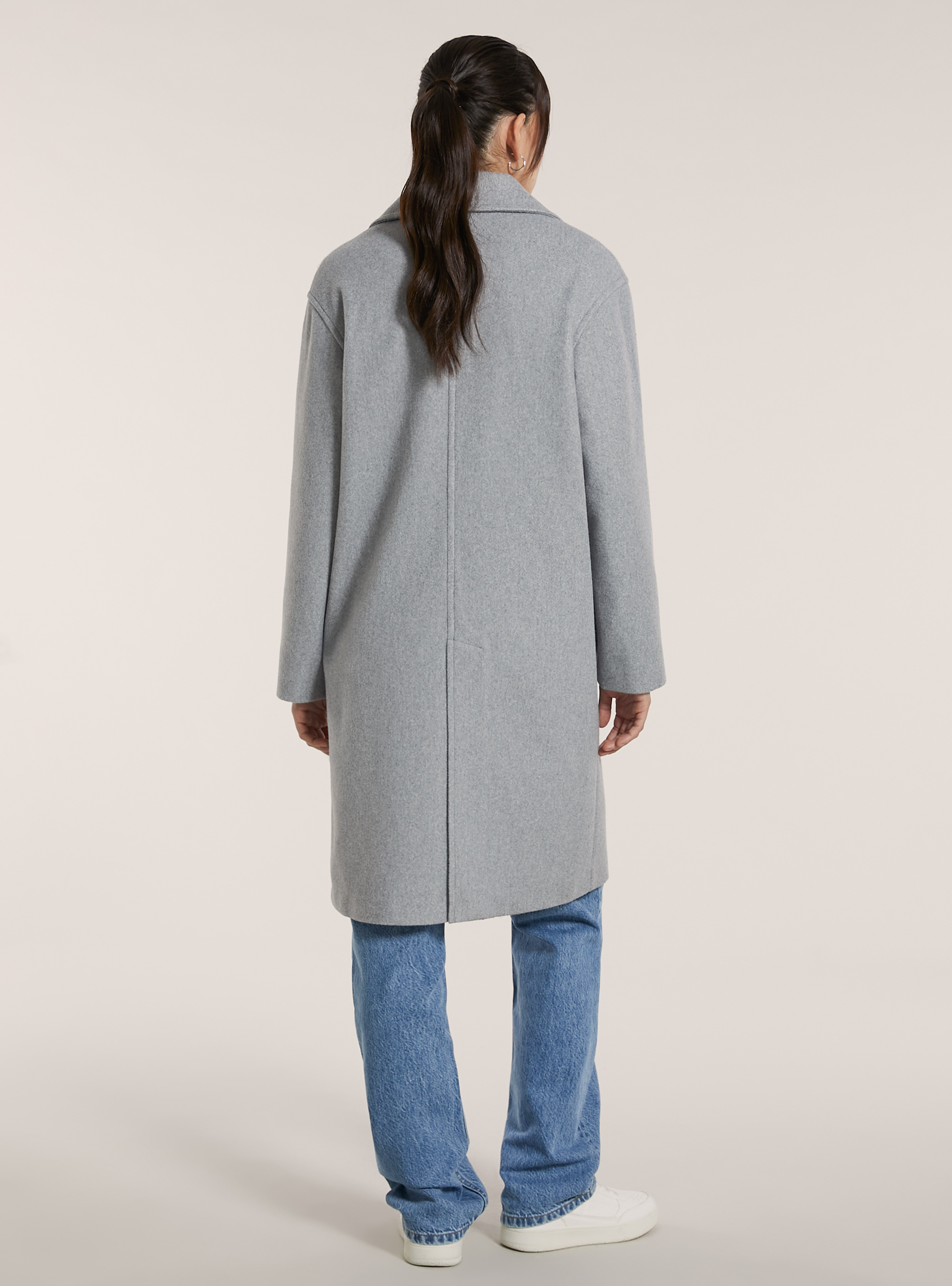 Plain single-breasted coat, MGY3 GREY MEL LIGHT