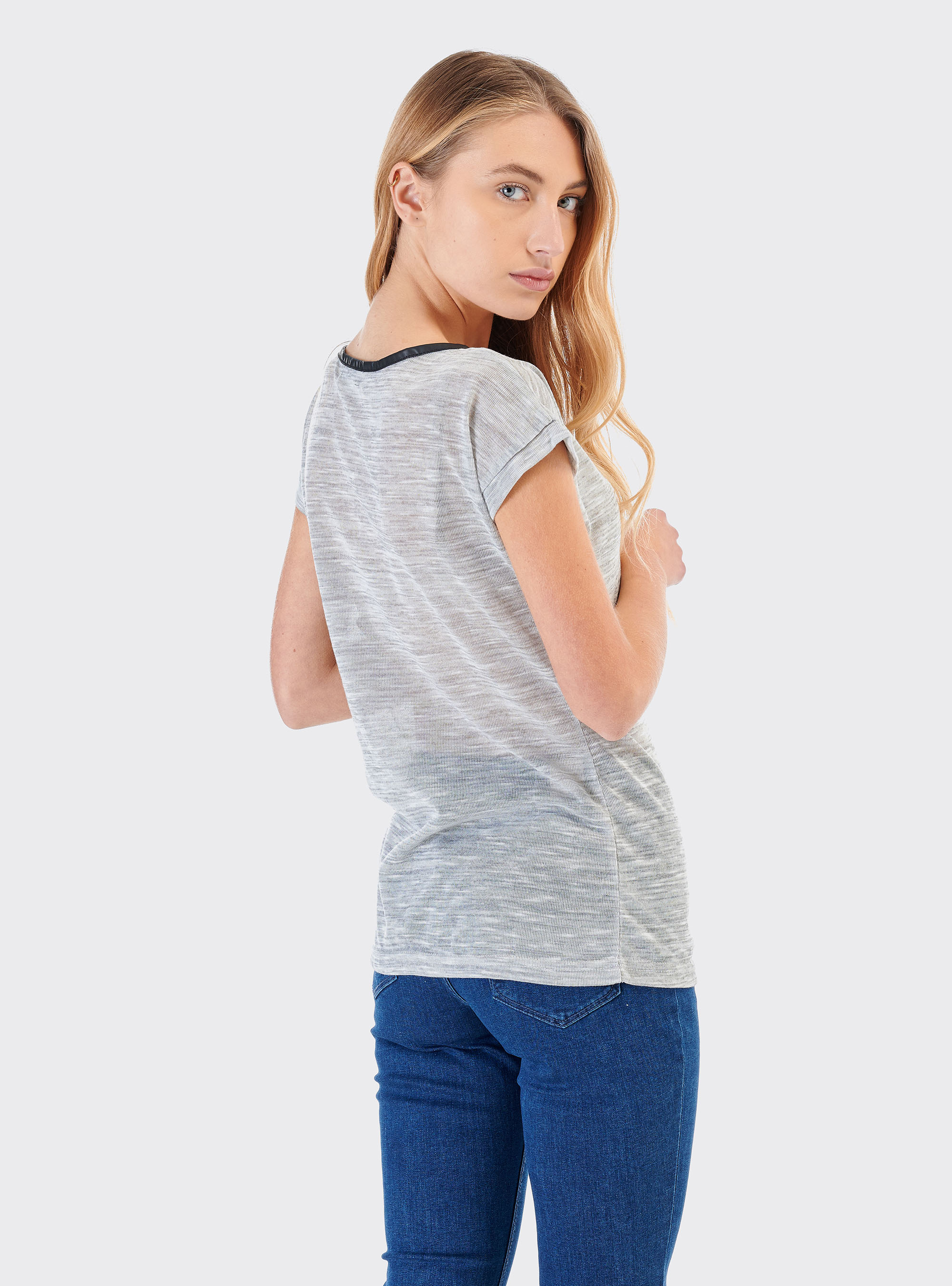 Maglietta a maniche corte con inserti effetto pelle, C150 GREY M