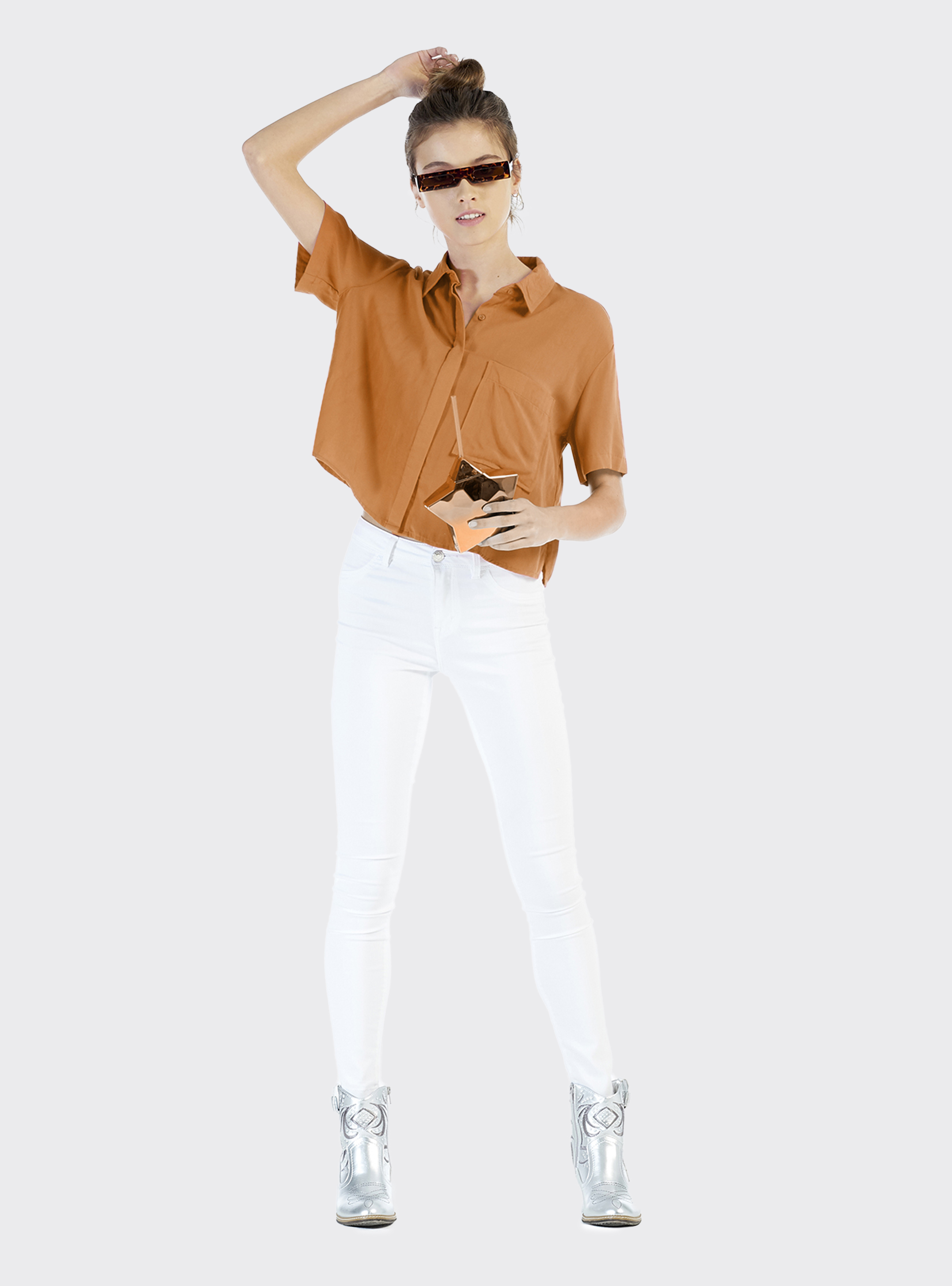 Camicia corta oversize fit, C5527 CAMEL