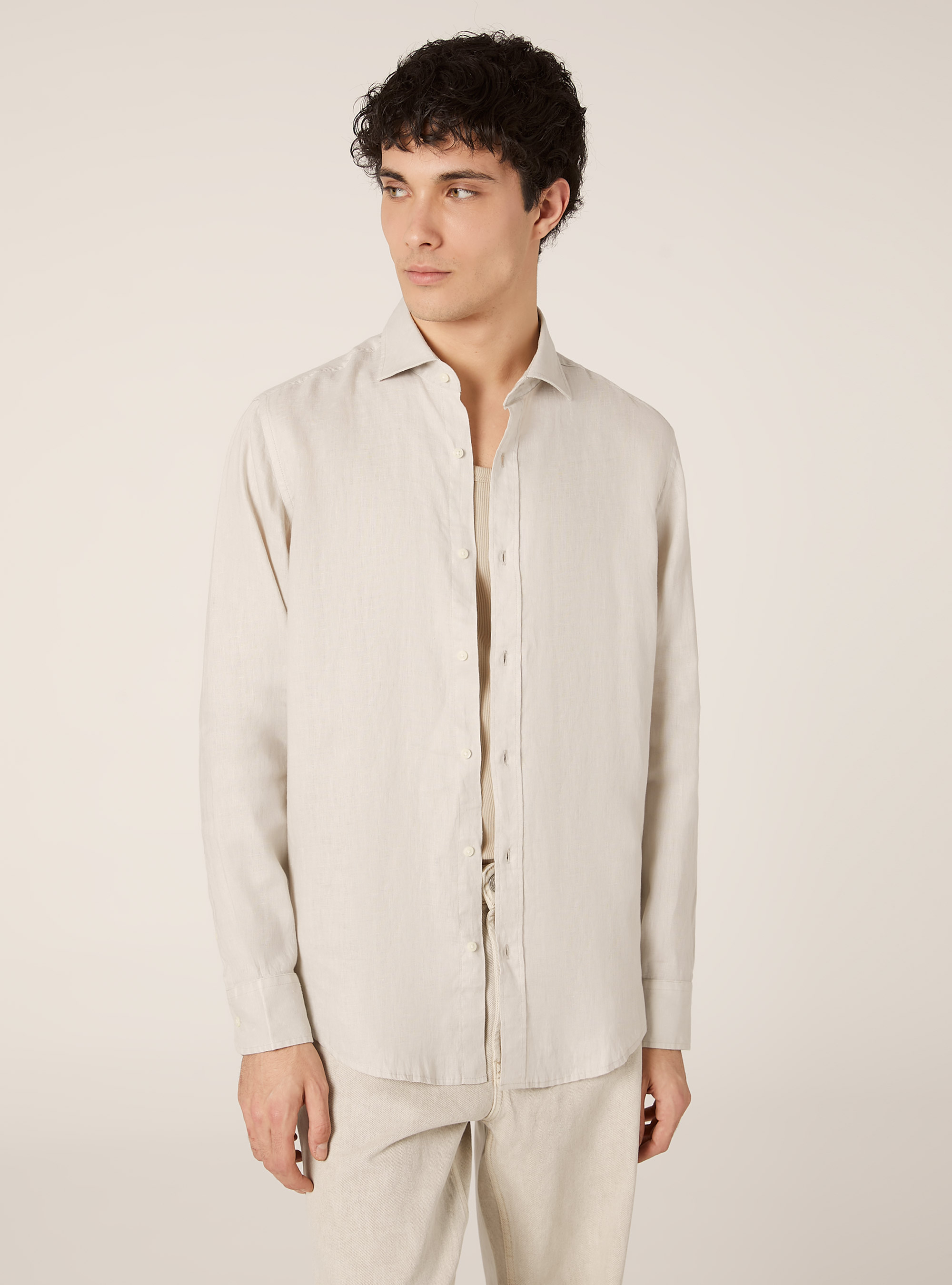 Chemise à manches longues en pur lin, SA3 SAND LIGHT