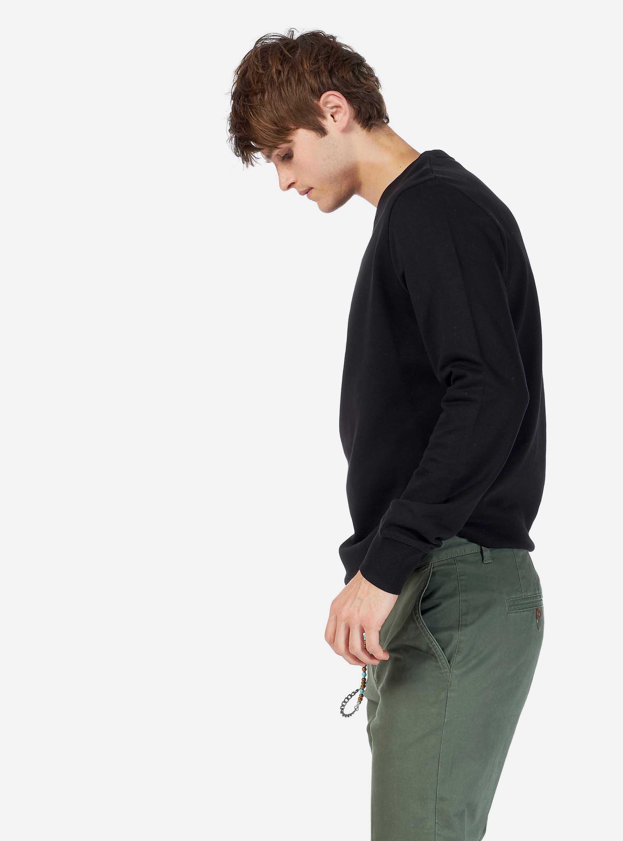 Felpa basic girocollo in cotone, NERO