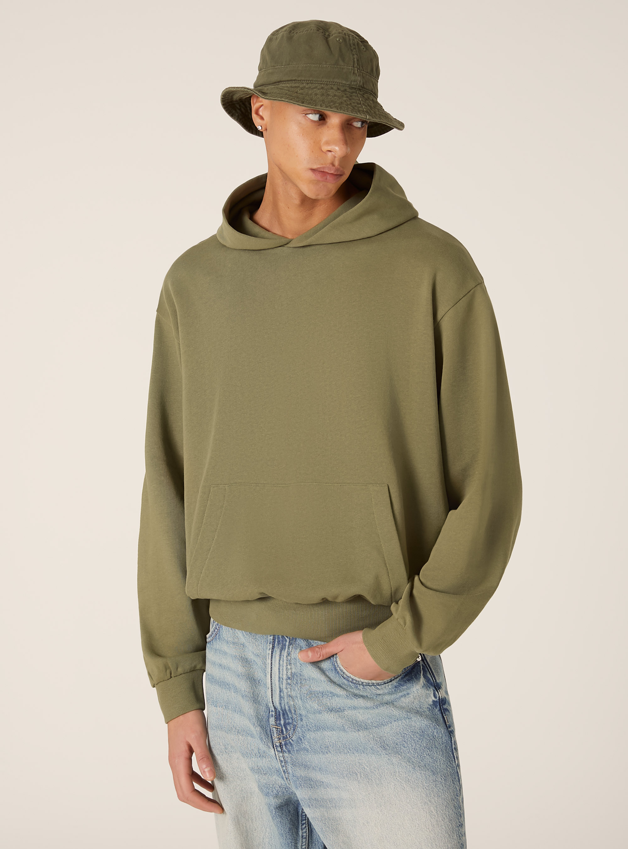 Boxy Fit Hooded Sweatshirt, KY2 KAKY MEDIUM