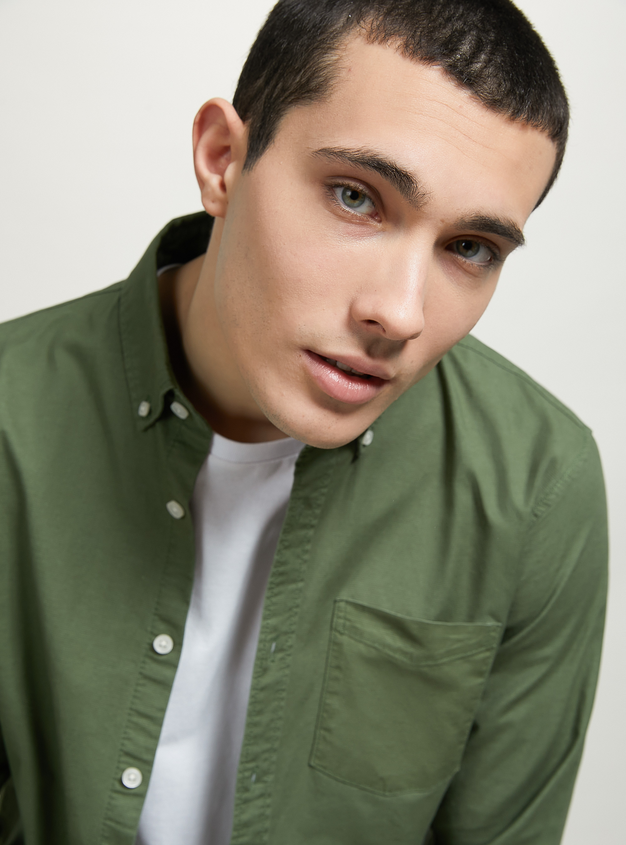 Plain-coloured cotton shirt, KY2 KAKY MEDIUM