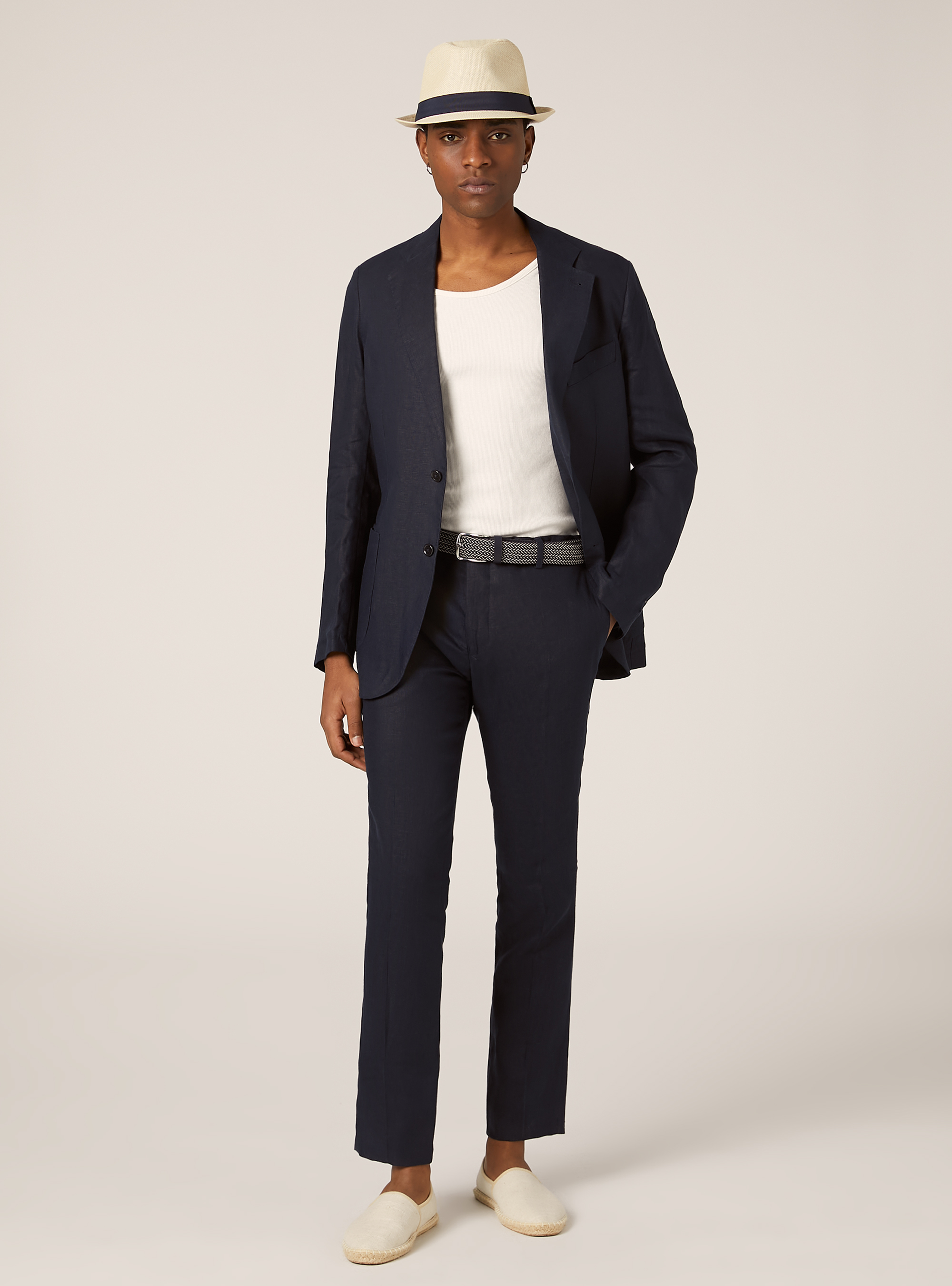 Pantalones de lino puro, NA1 NAVY DARK