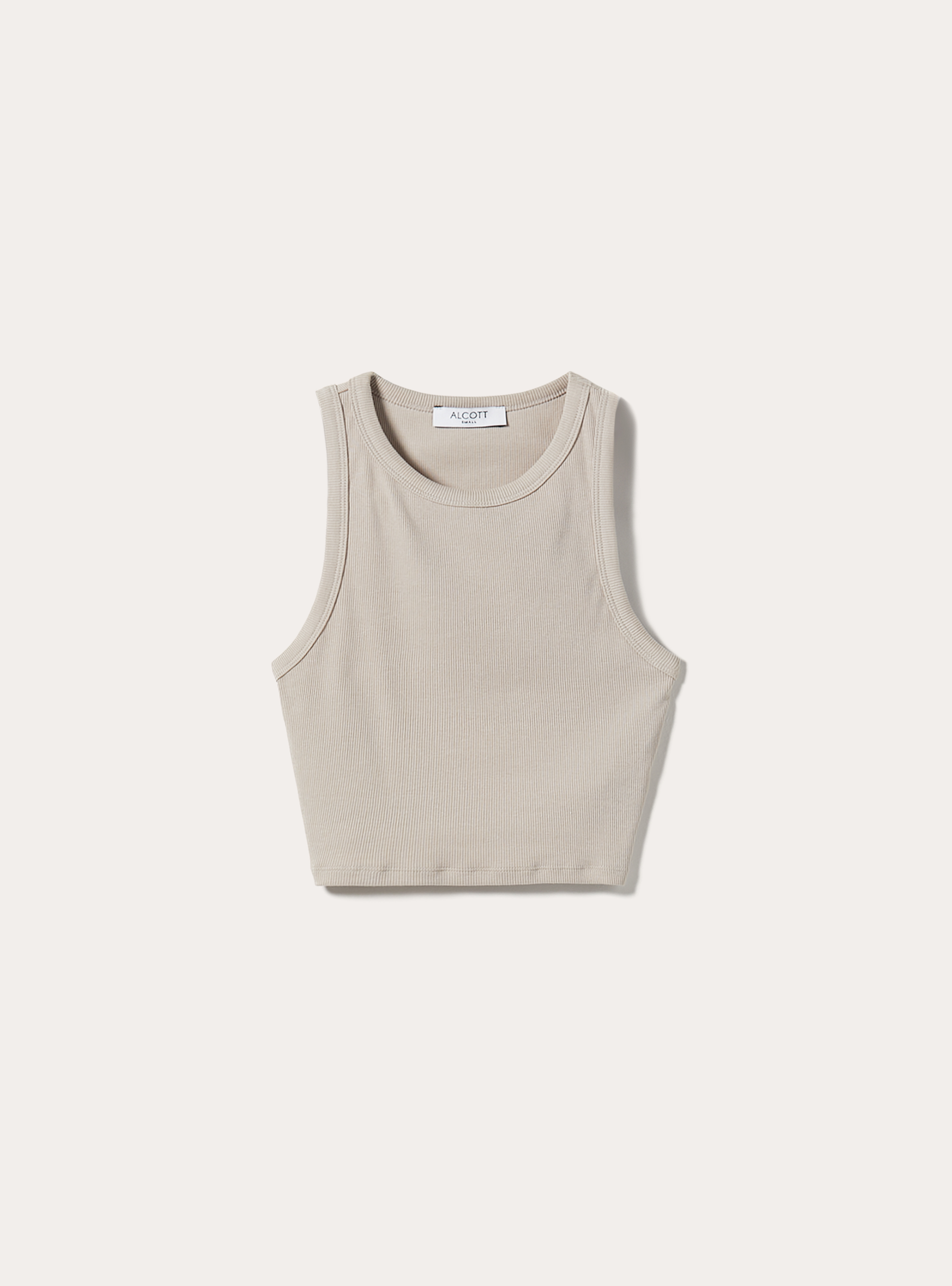 Cropped tank top in rib, BG3 BEIGE LIGHT