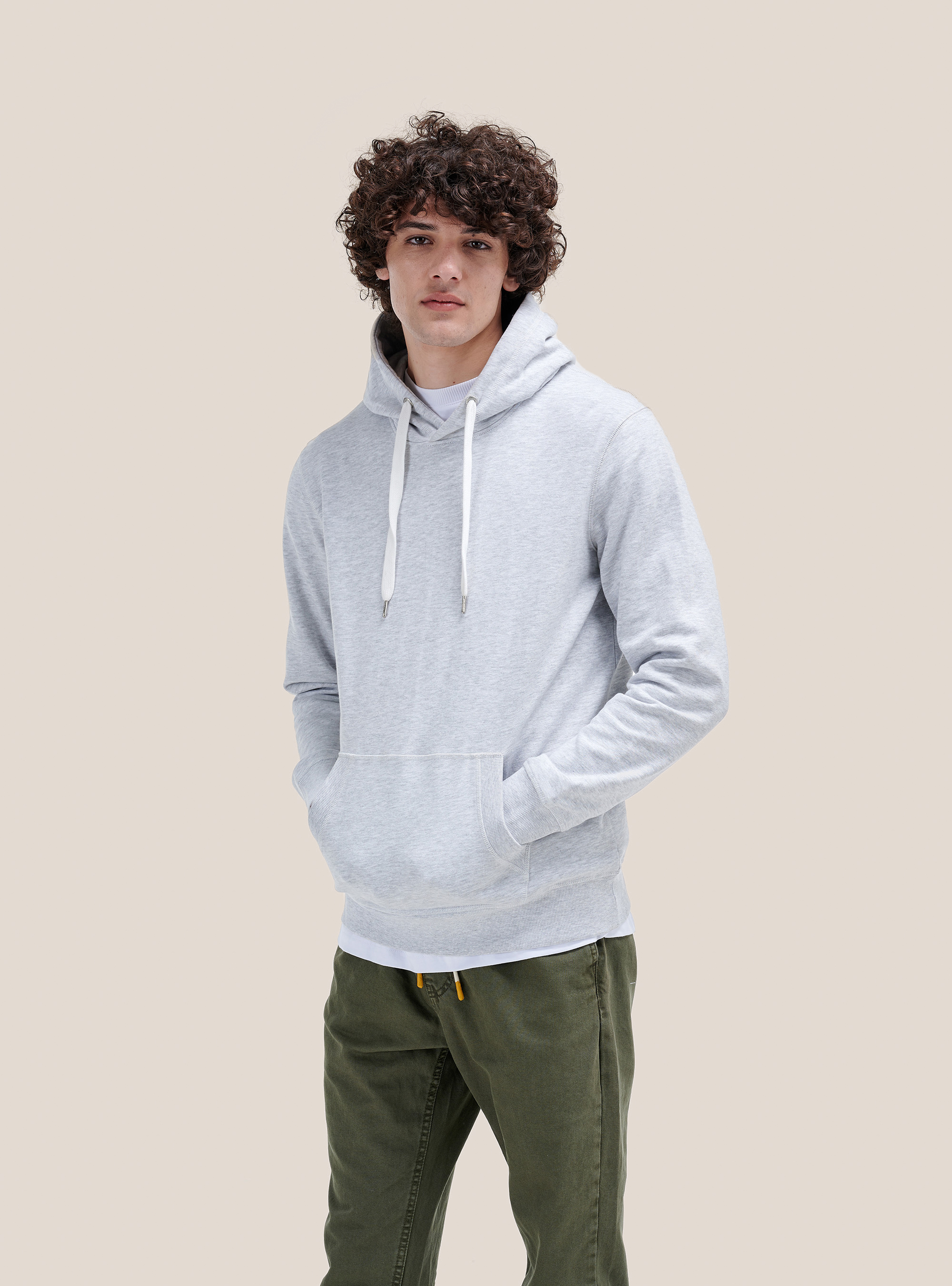 Felpa basic con cappuccio, BIANCO GHIACCIO