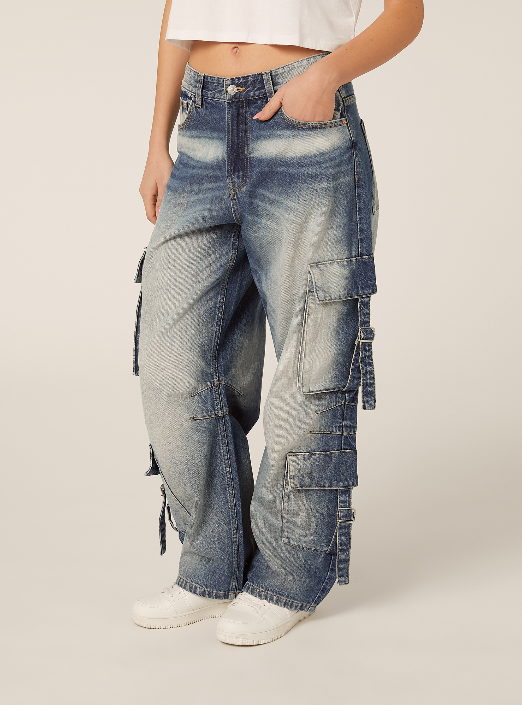 Jeans multicargo, D004 MEDIUM LIGHT BLUE