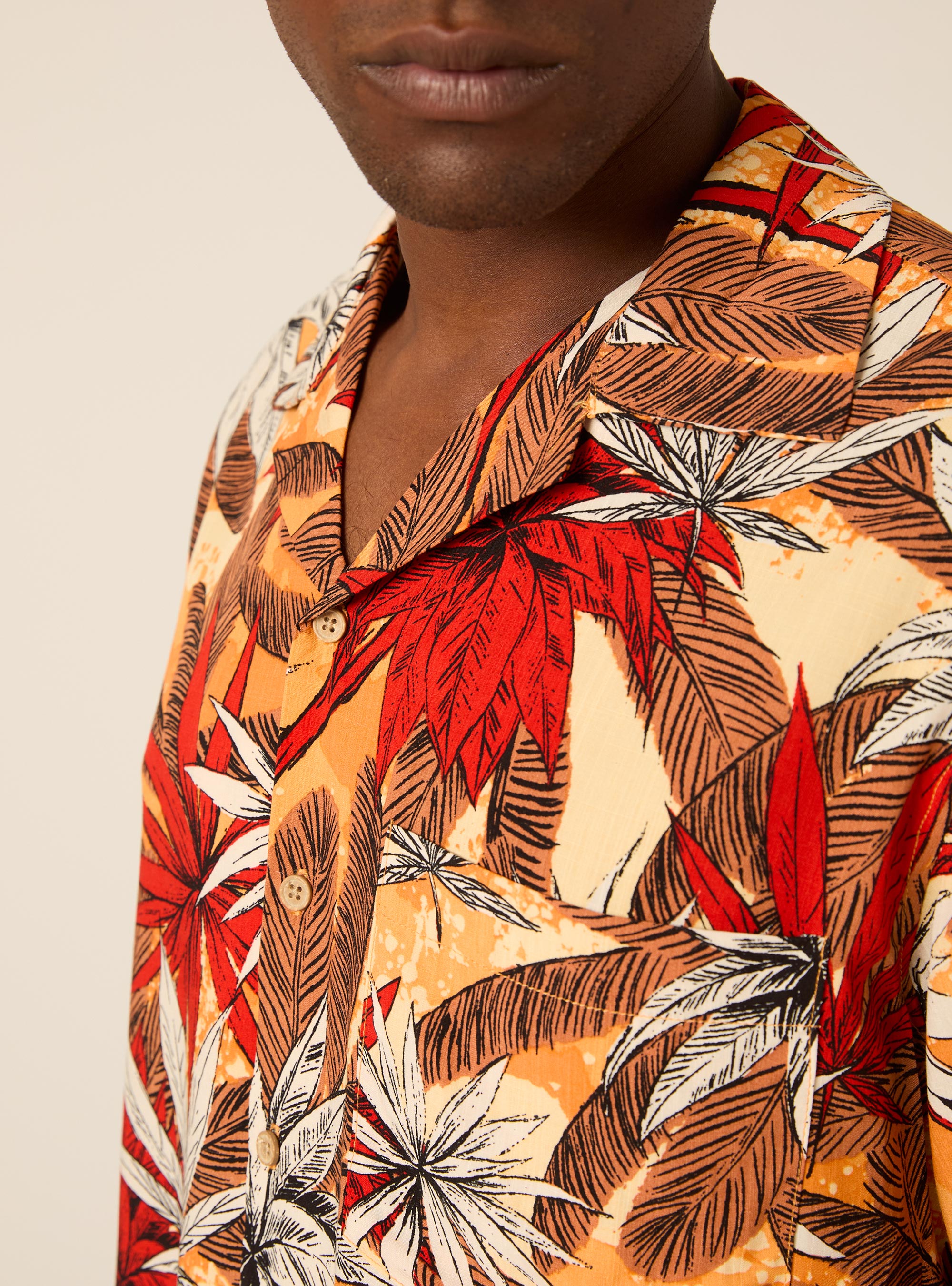 Chemise Bowling &agrave; Imprim&eacute; Tropical Chaud, OR2 ORANGE MED.