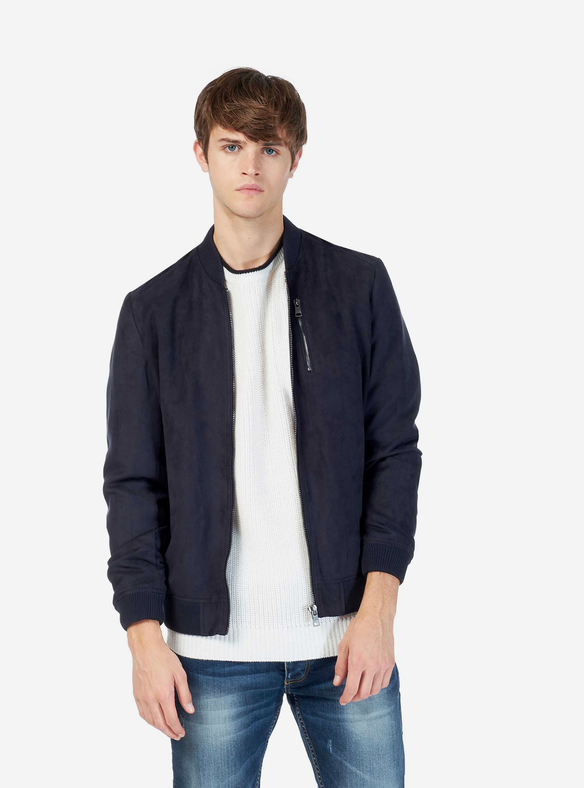 Veste nubuck à zip, C204 BLU NAVY