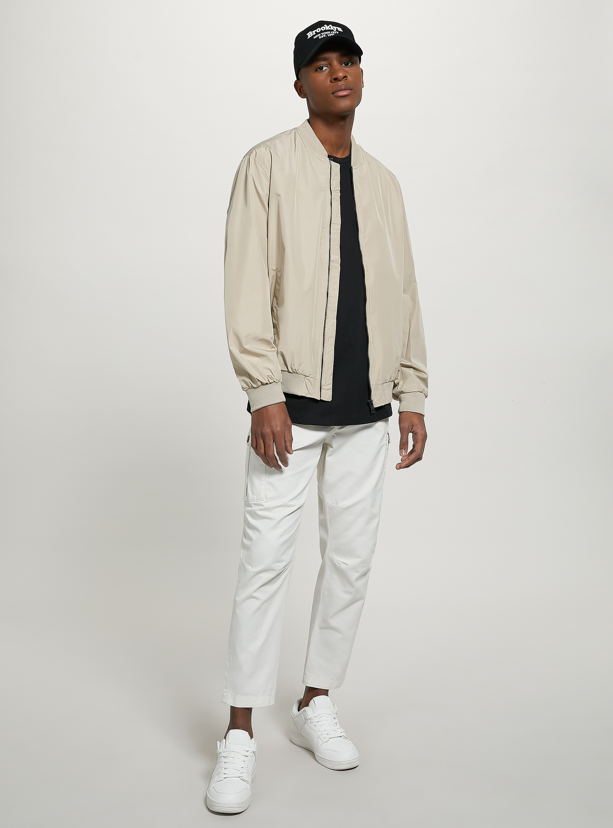 Windproof regular fit bomber jacket, BG3 BEIGE LIGHT