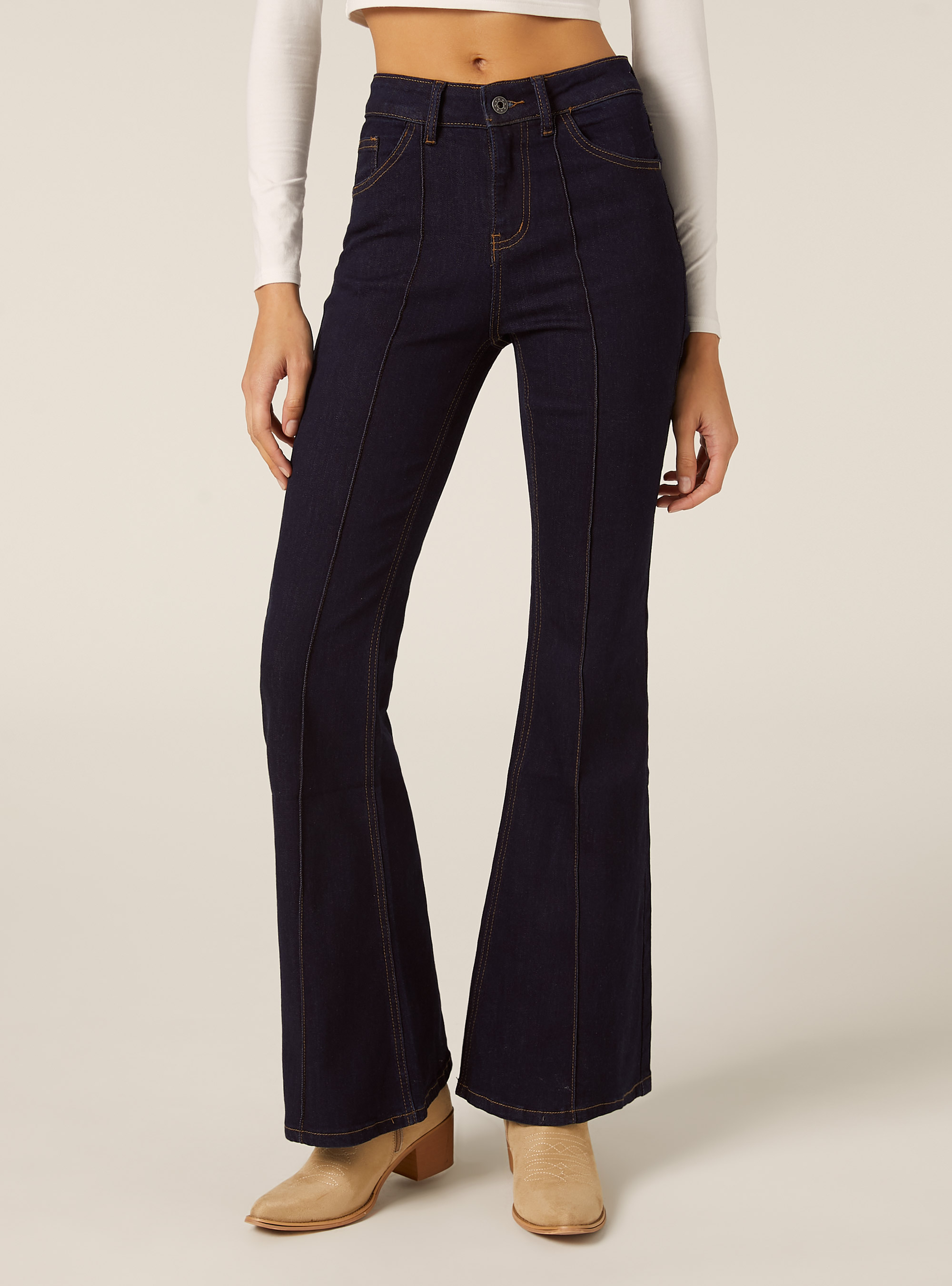 Jeans bootcut con cuciture, D003 MEDIUM BLUE