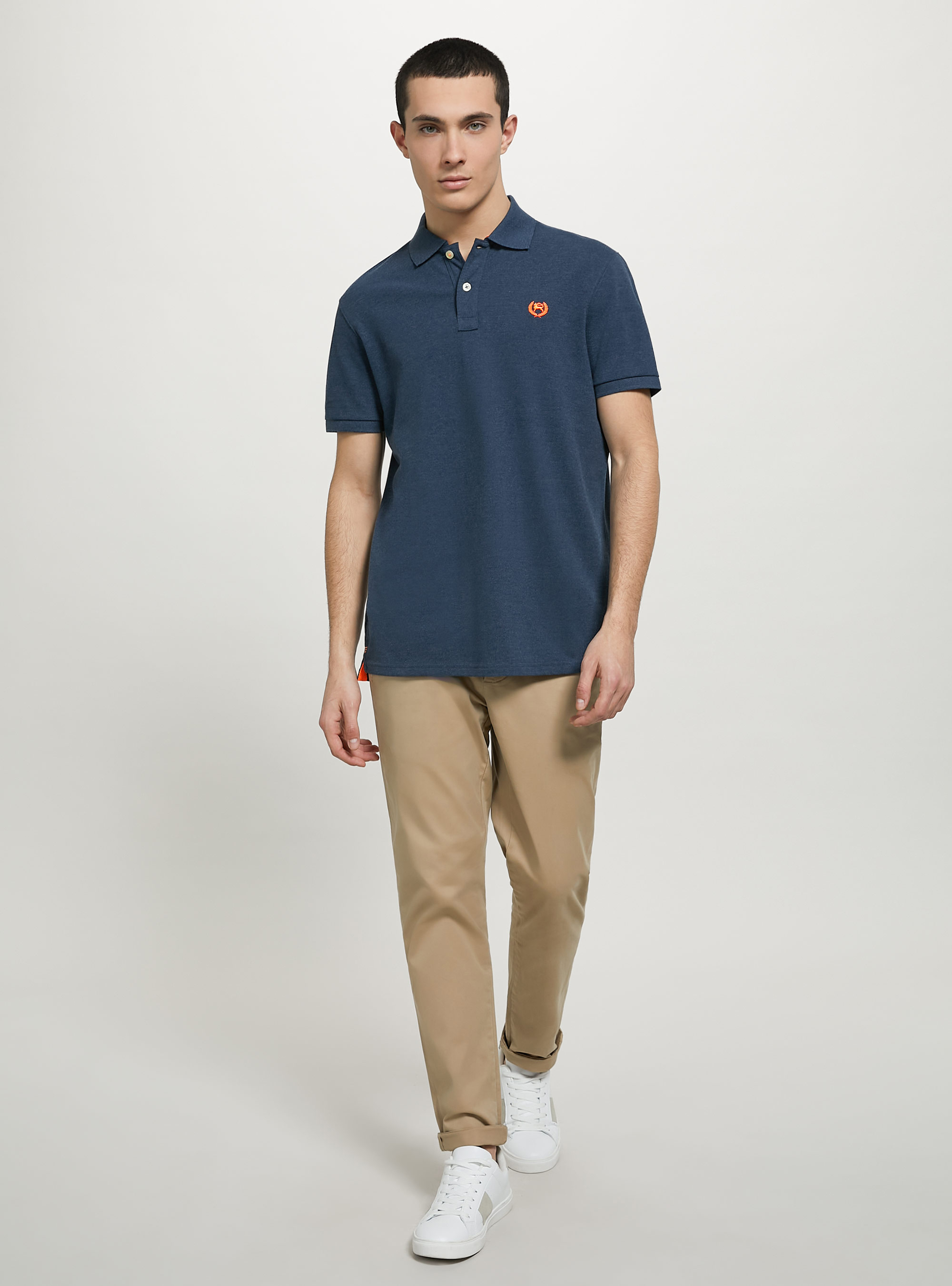 Cotton piqué polo shirt with embroidery, MBL2 BLUE MEL MED