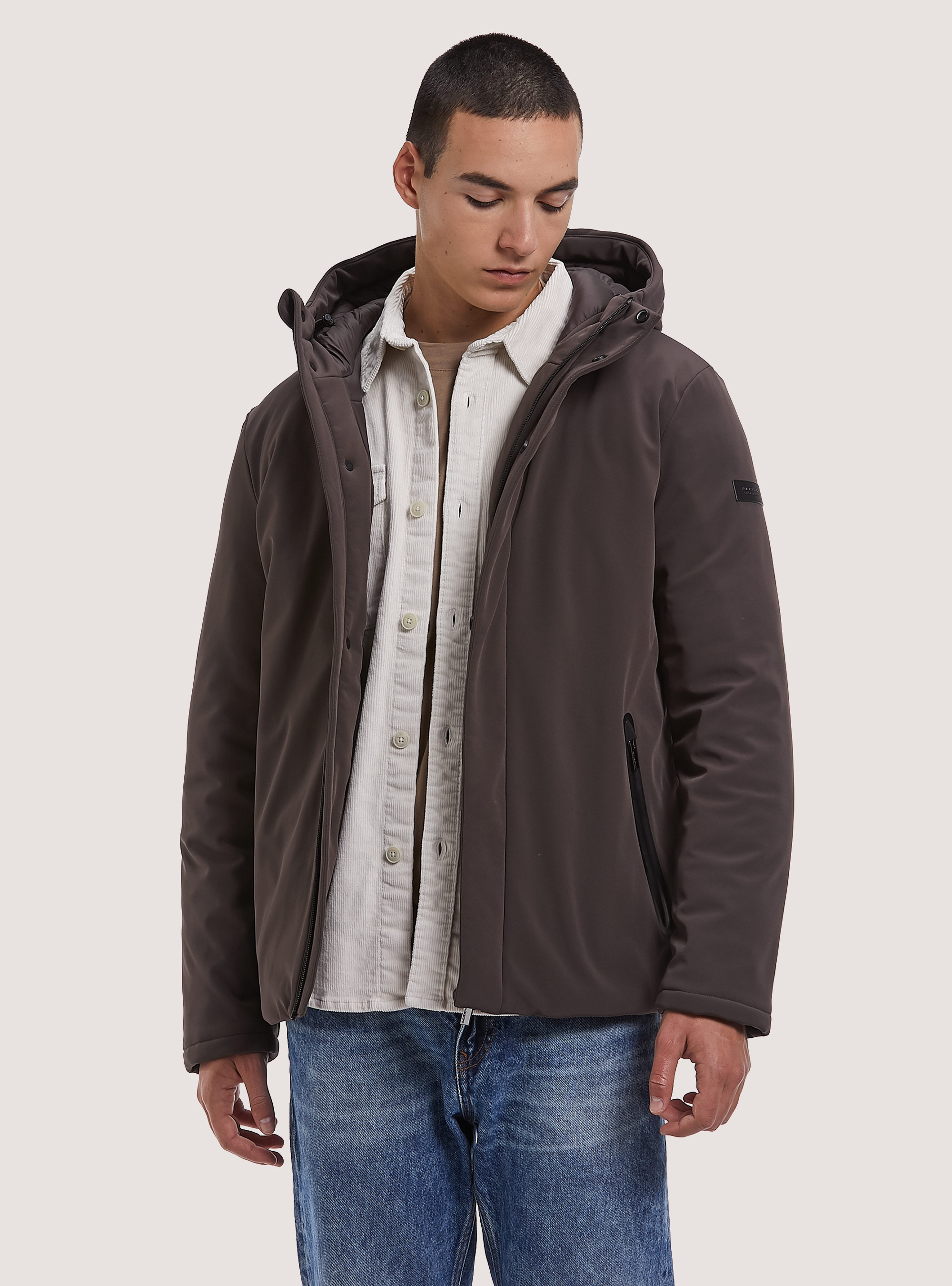 Technical fabric jacket with recycled padding, BR1 BROWN DARK