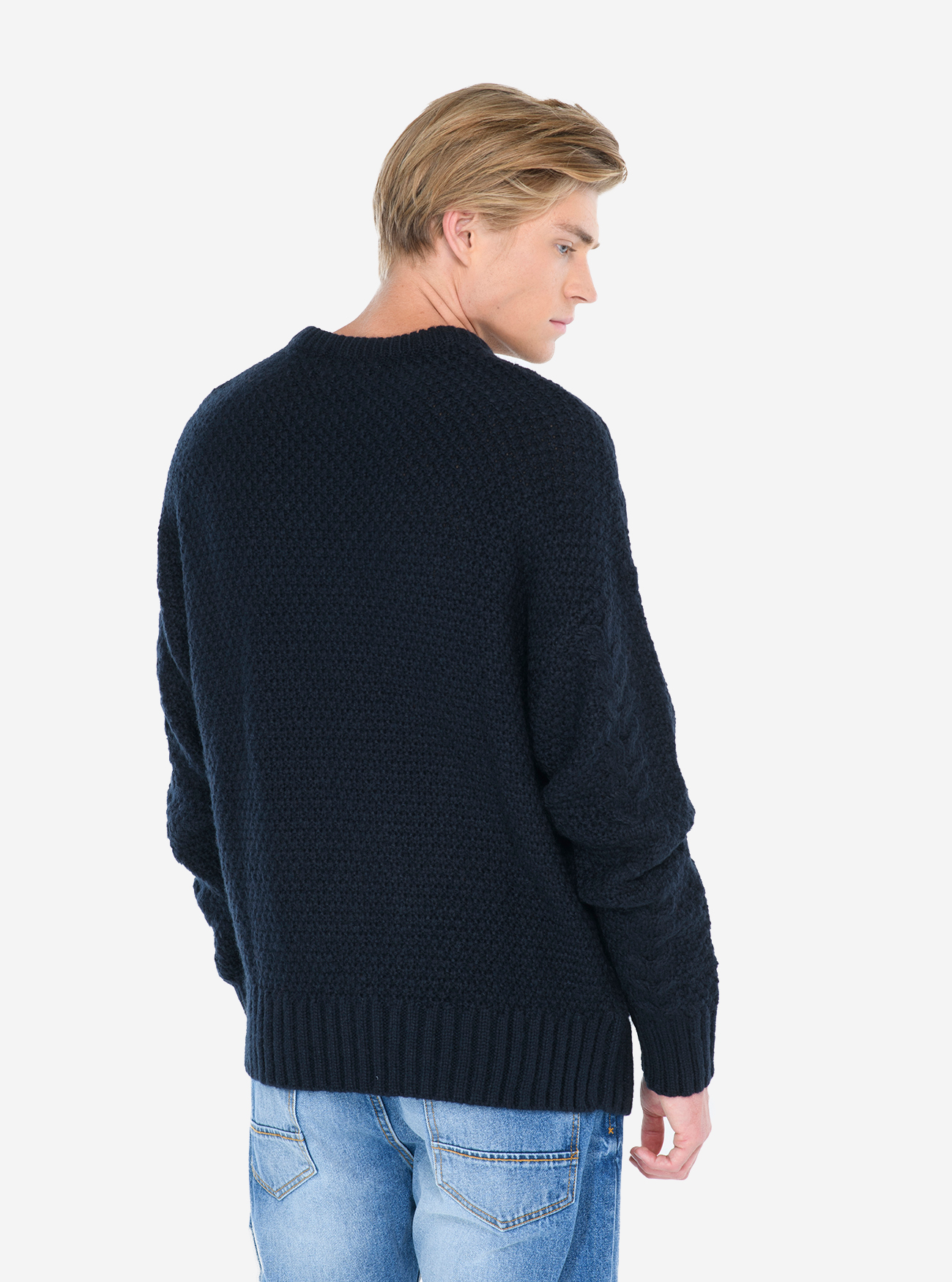 Pullover trecce orizzontali, BLUE NAVY