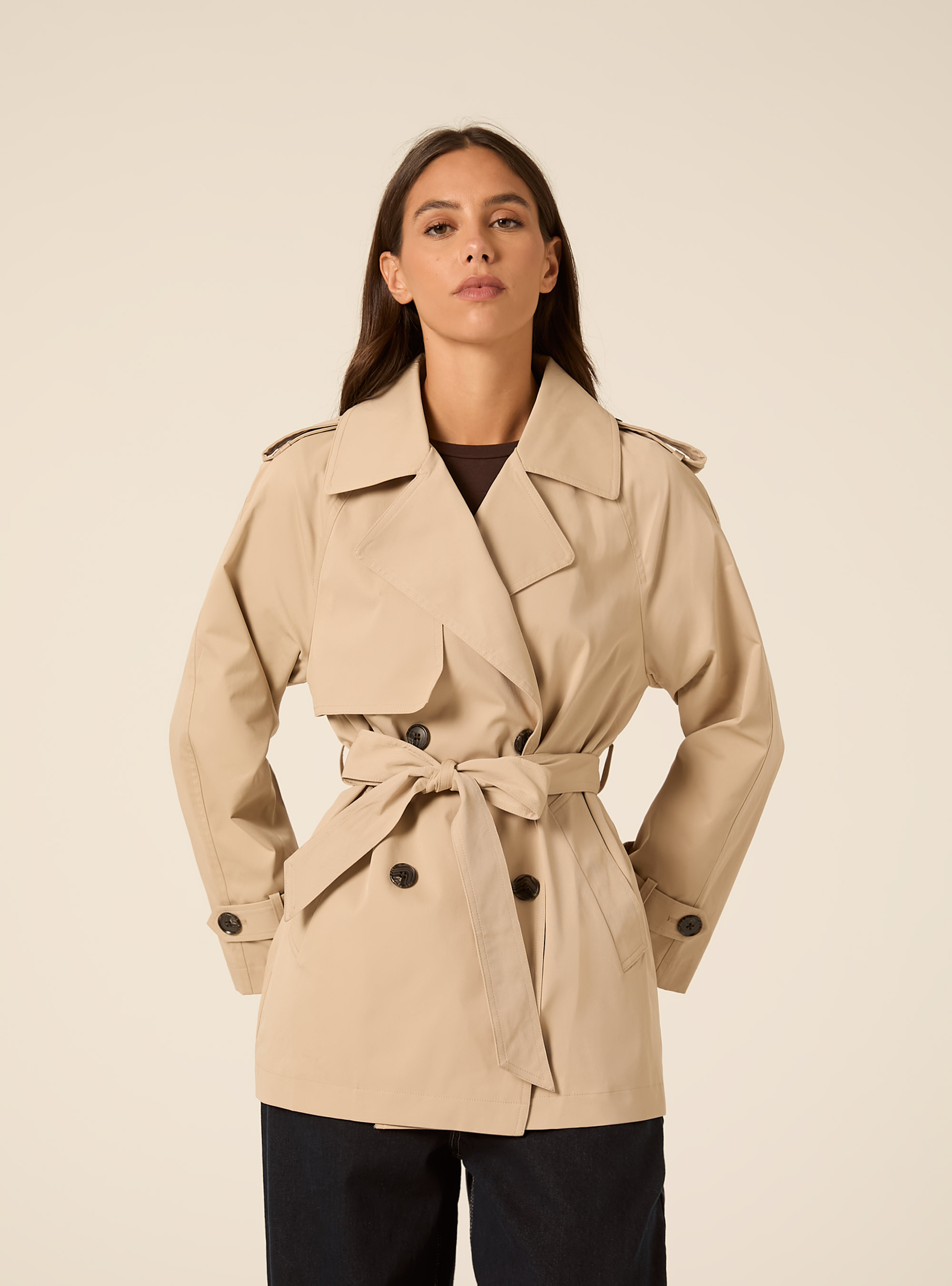 Trench corto con bottoni, BG2 BEIGE MEDIUM