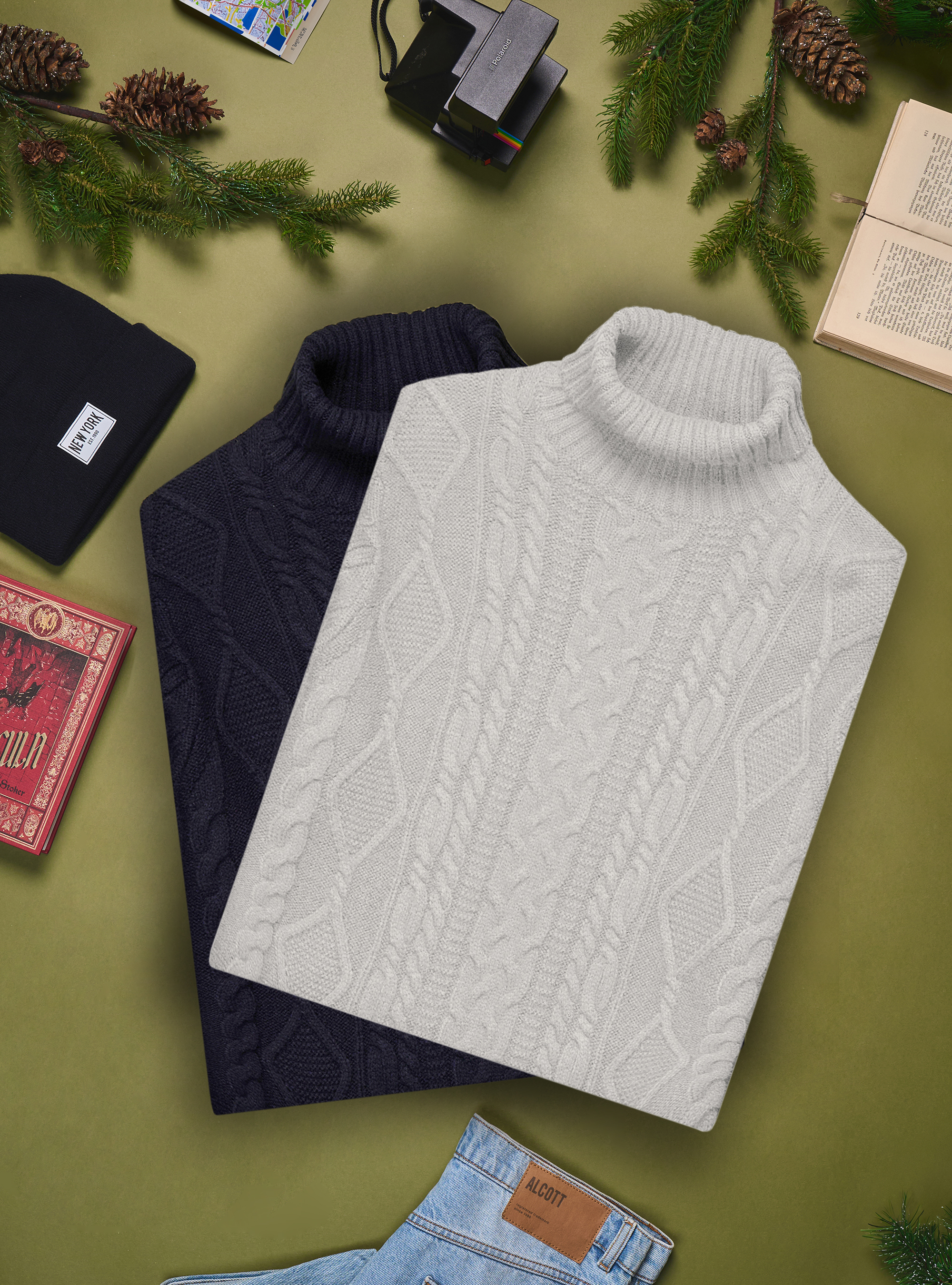 HIGH NECK BRAIDED  WOOL SWEATER, WHITE