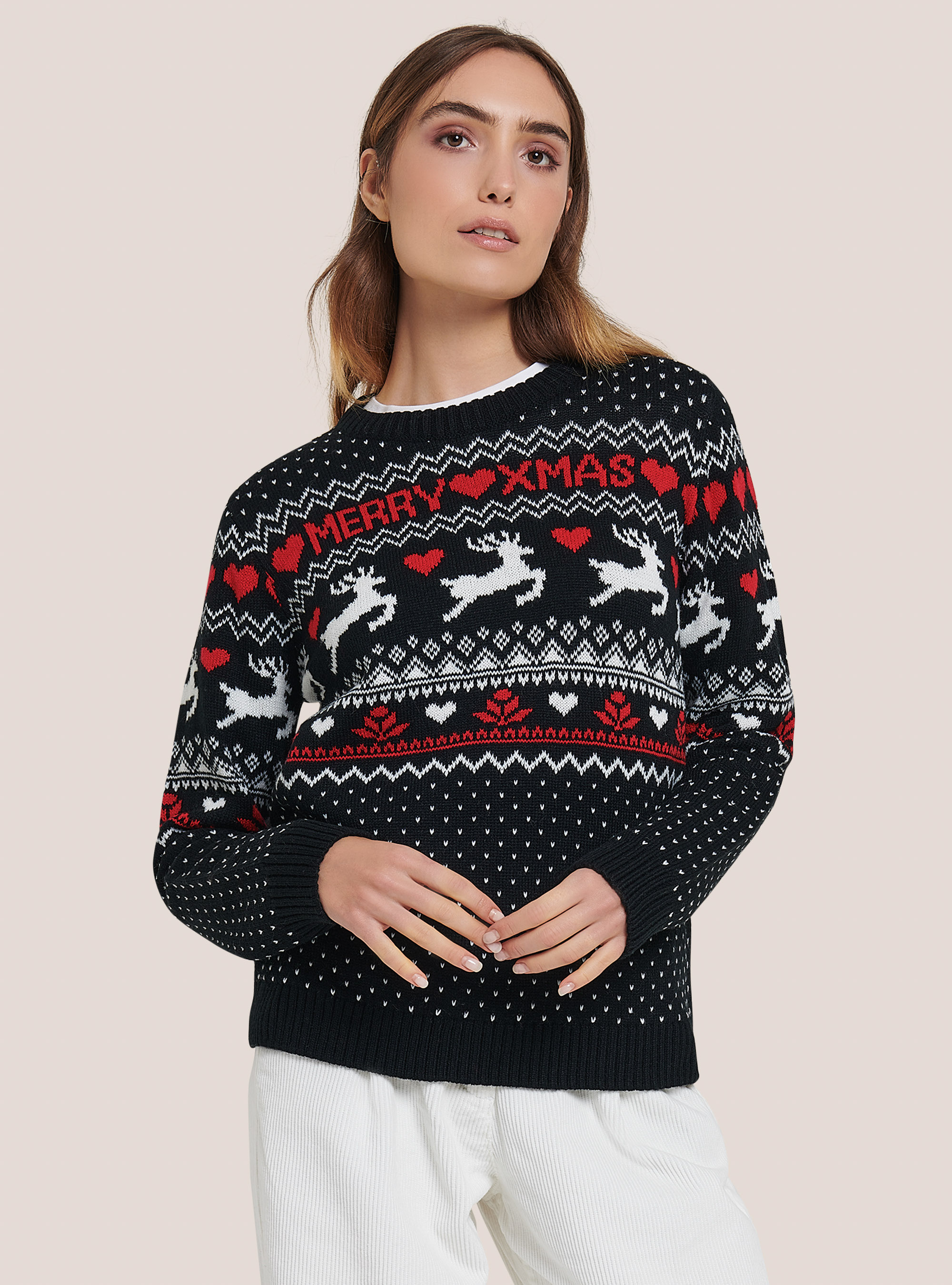 Weihnachtspullover mit Rentier, C101 BLACK