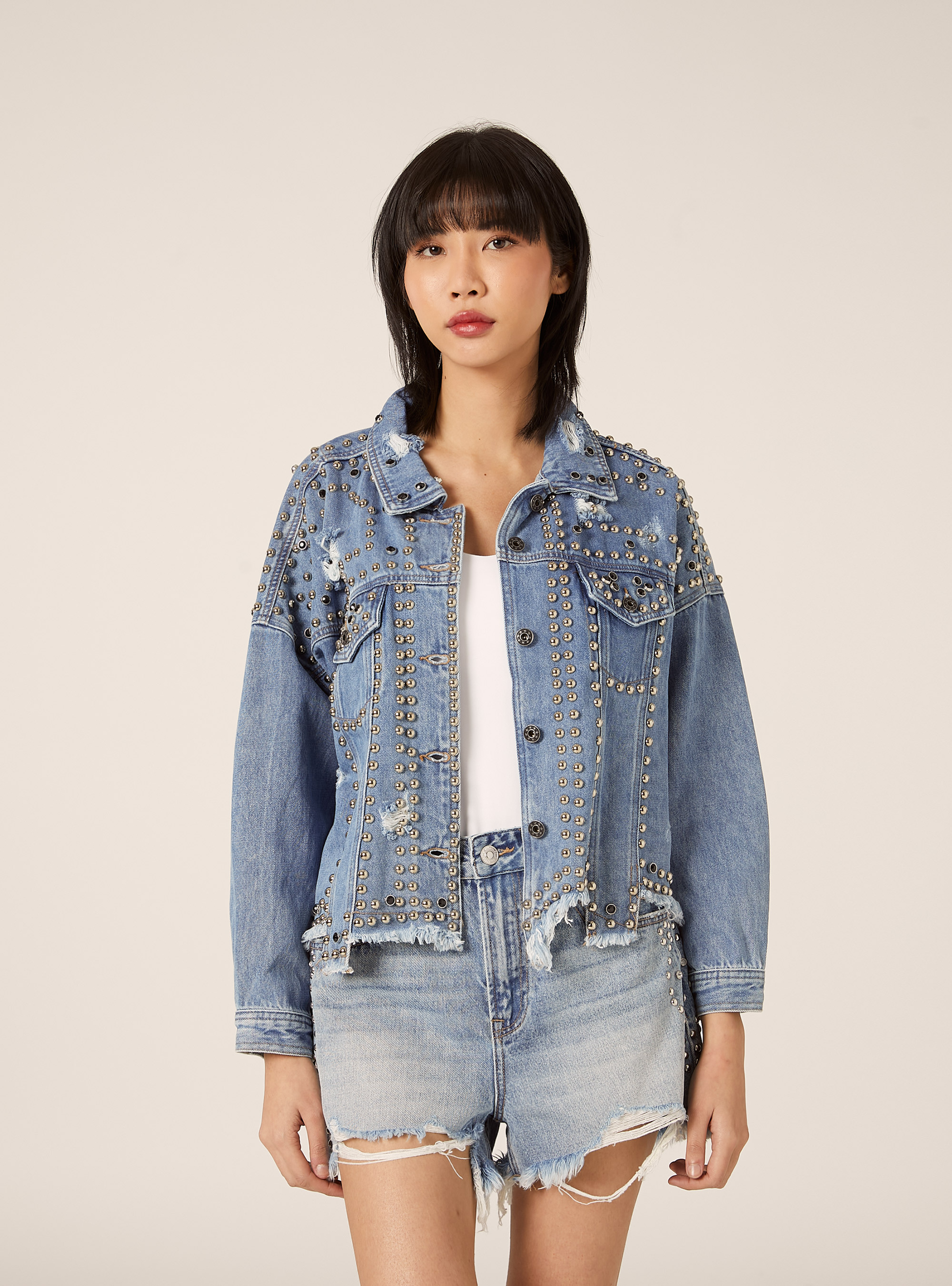 Giacca in denim con borchie, D006 AZURE