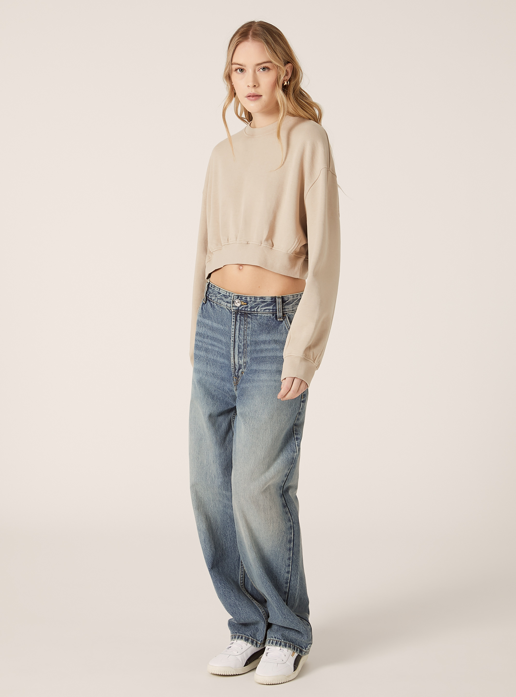 Sweatshirt mit Rundhalsausschnitt, BG2 BEIGE MEDIUM